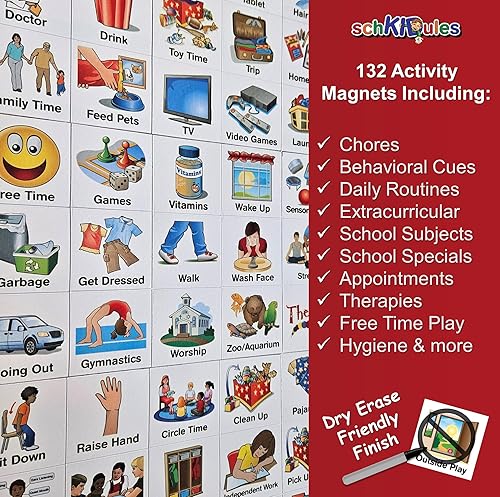 Miniatura 5 de SchKIDules Tabla magnética de horario visual y recompensas de lujo con 189 imanes coloridos y tablero plegable reversible de 18 pulgadas para