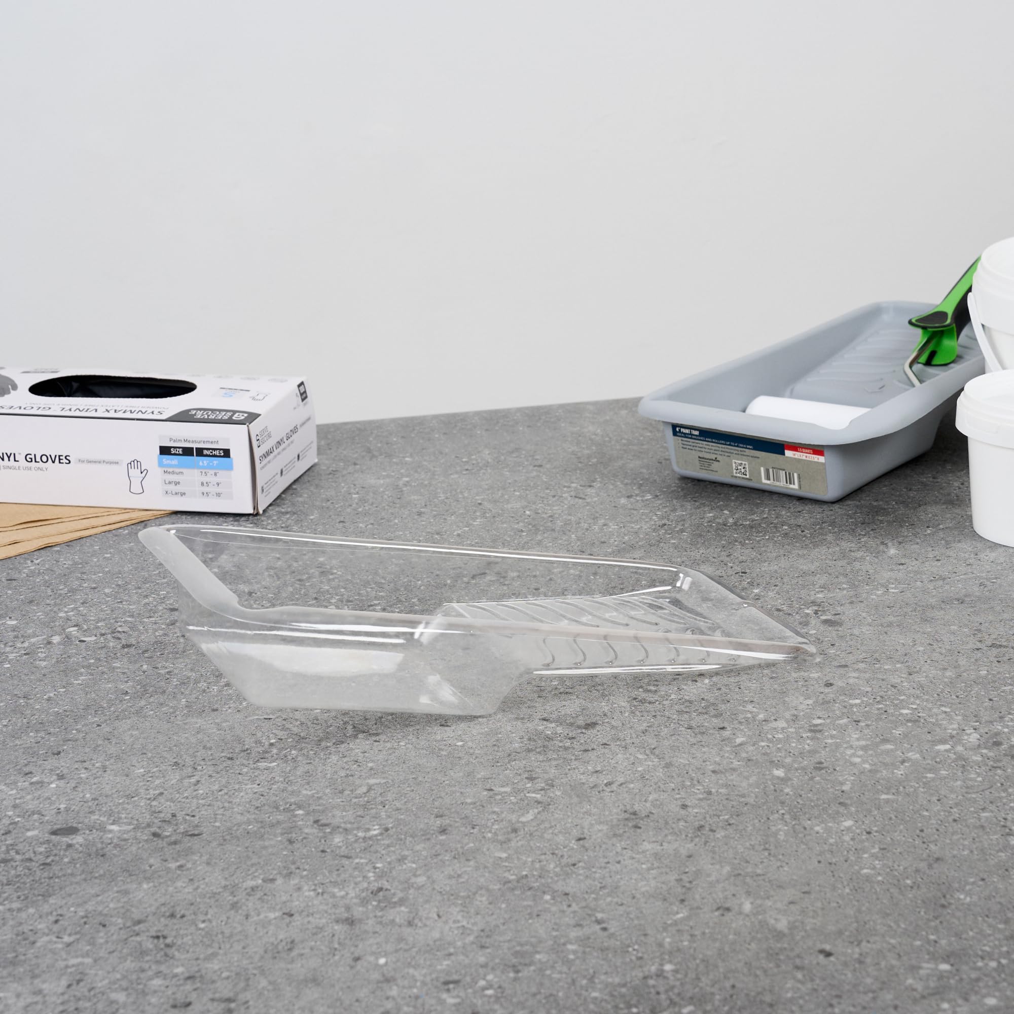 Restaurantware Paquete de 60 forros de bandeja de pintura, desechables, de 4 pulgadas, resistentes al desgarro, suministros de plástico transparente con textura para pintura de casa, retoques, bordes