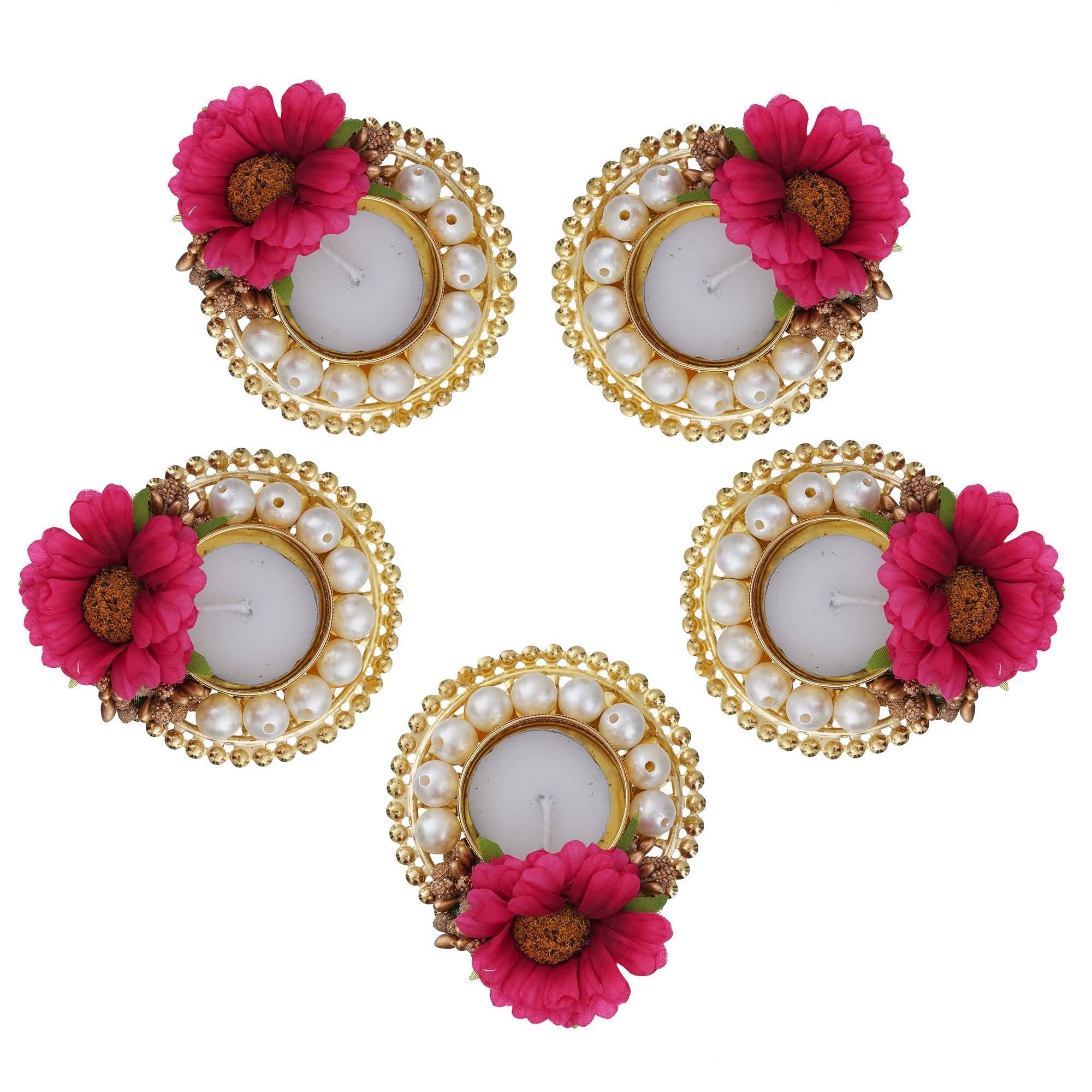 sanvatsar sunflower tea light candle diya set of 5 pink | decorative plastic deepak for home décor | ideal for diwali, christmas, new year & corporate gifts
