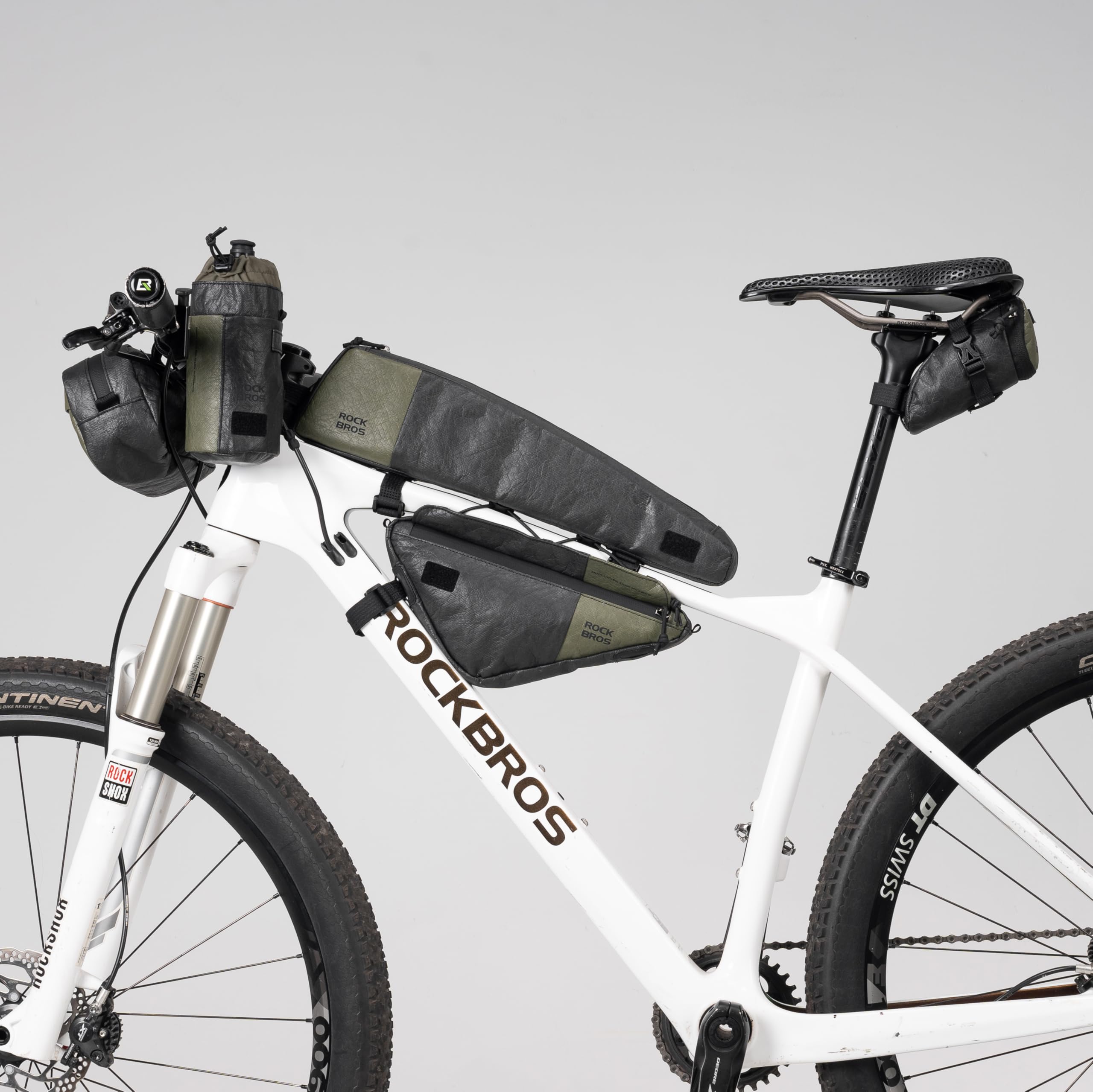 ROCKBROS Bikepacking Fahrradtaschen Set 5-teilig, Rahmentasche, Lenkertasche, Satteltasche und Feedbag, Ultraleicht für Rennrad, MTB, Trekkingrad und Faltrad