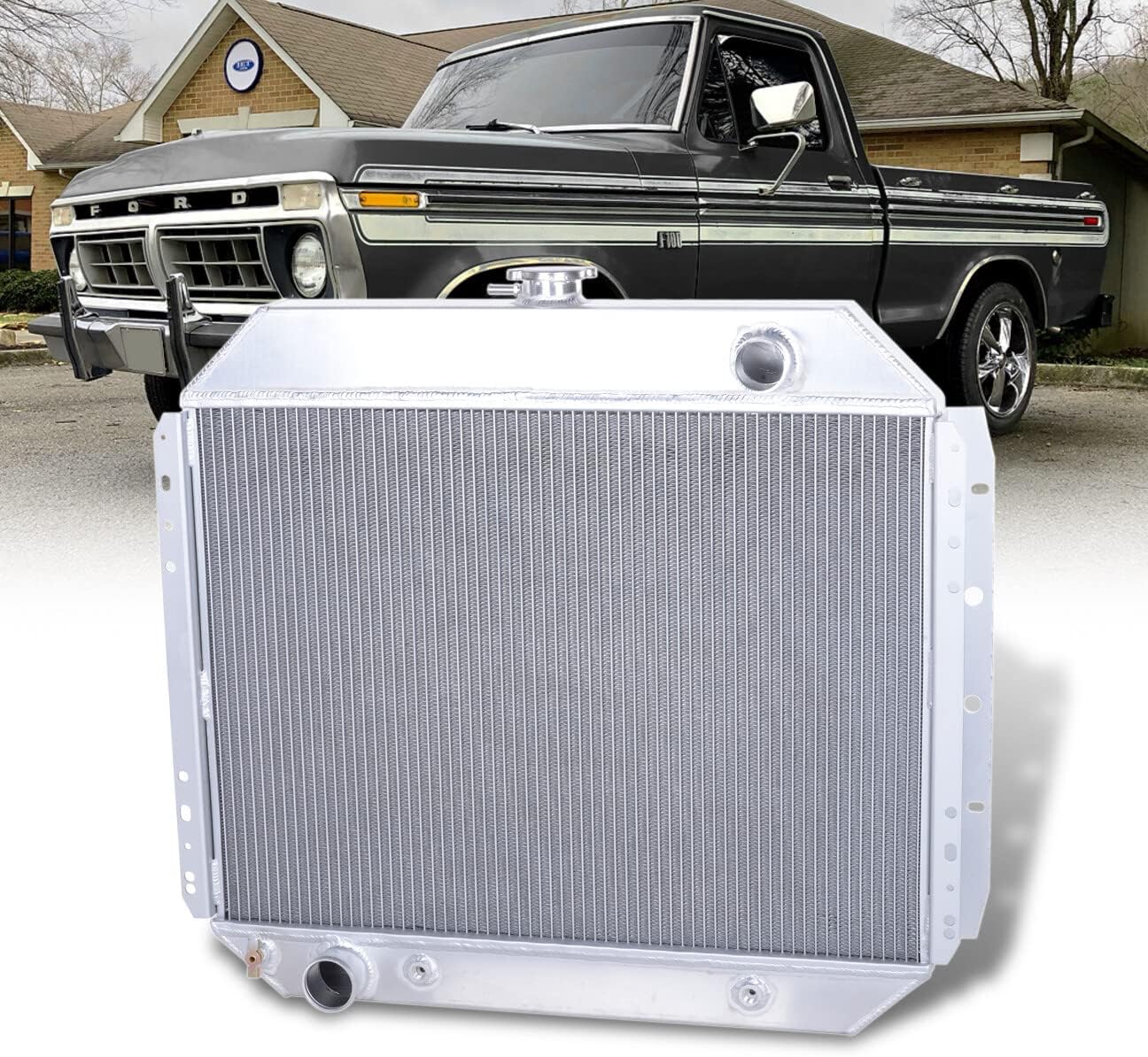 AJP Distributors Dual Core 2-Row Full Aluminum Radiator Engine Motor Cooling Upgrade Compatible/Replacement For F100 F150 F250 F350 F-Series Truck Bronco V8 MT 68 69 70 71 72 73 74 75 76 77 78 79