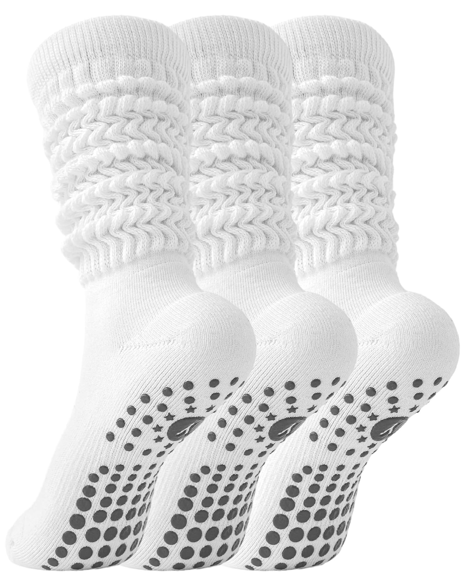 Yawlsow 1/3 Paar Pilates Grip Socken für Damen Yoga Rutschfeste Slouch Socken Baumwolle Kniestrümpfe Stulpen Extra lange Scrunch Kniehohe Stiefelsocken für Barre Workout Krankenhaus Zuhause