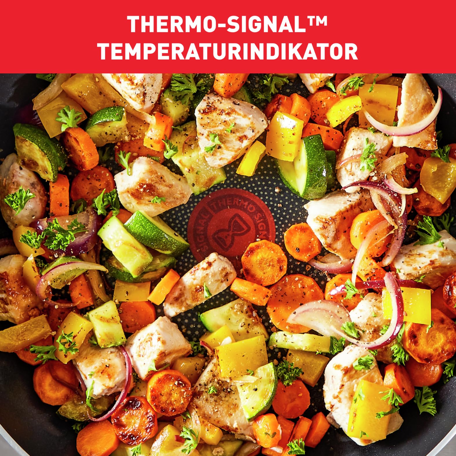 Tefal Resist Bratpfanne 32 cm, sichere Titanium Antihaftversiegelung, nicht induktionsgeeignet,Thermo-Signal Temperaturindikator, leichte Reinigung, für alle Herdarten außer Induktion, D52608