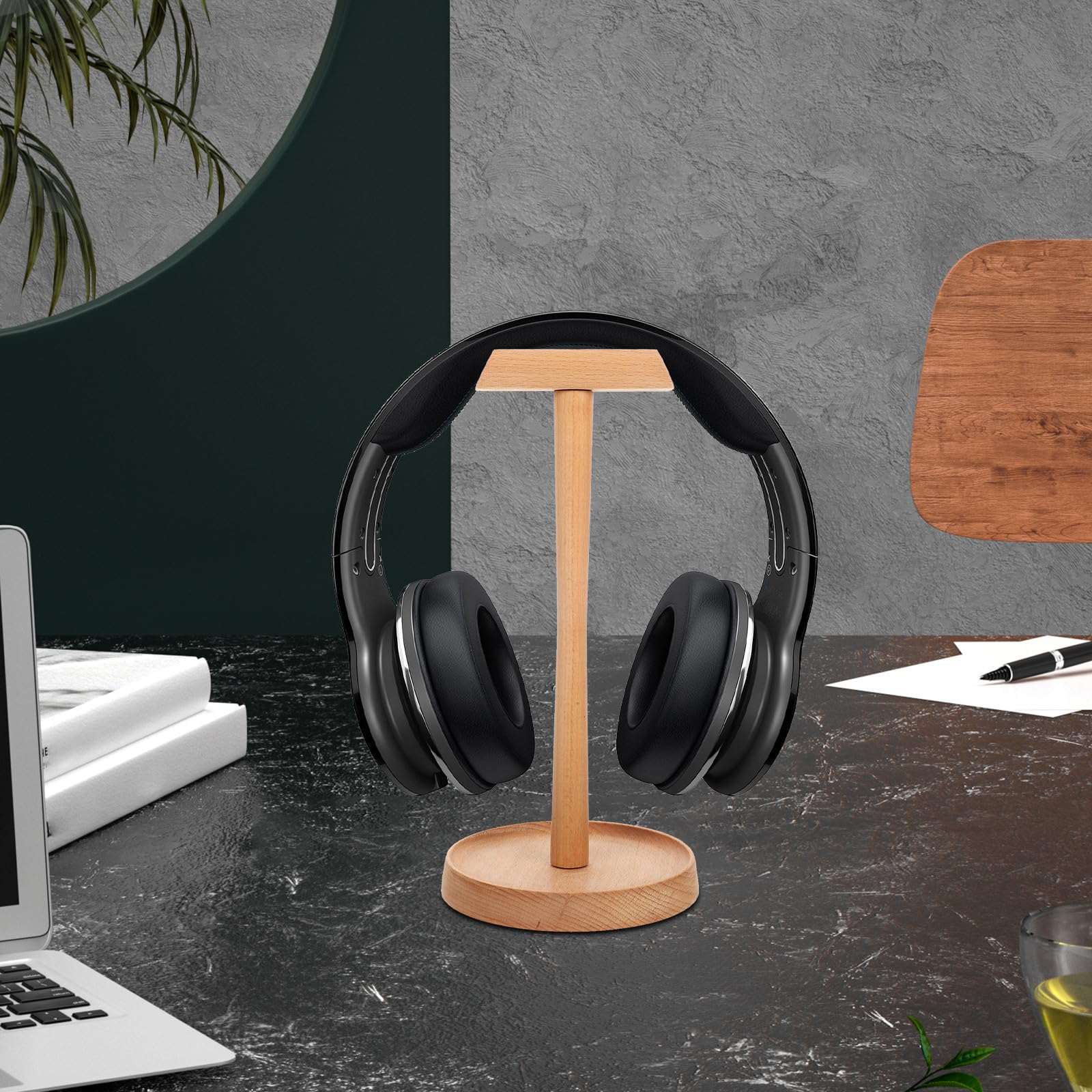 VILLCASE Portacuffie in Legno Naturale per Scrivania, Supporto Regolabile per Cuffie da Gaming e Casa