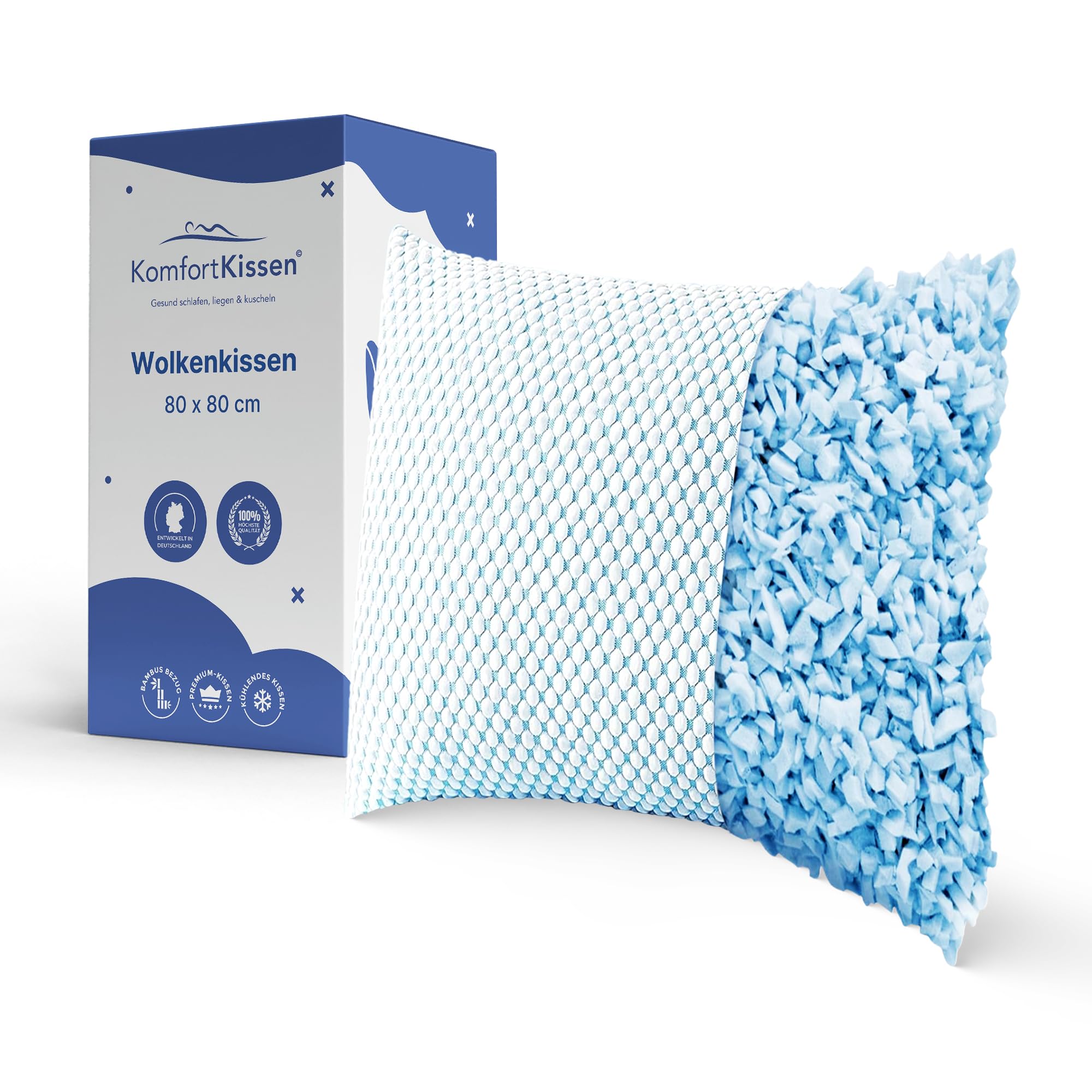 Mks White Shredded Memory Foam Pillow 80 X 80 Cm, Adjustable Cool Pillows For Sleeping, Suitable For Back, Side And Stomach Sleepers, Soft Memory Foam Cooling Pillows