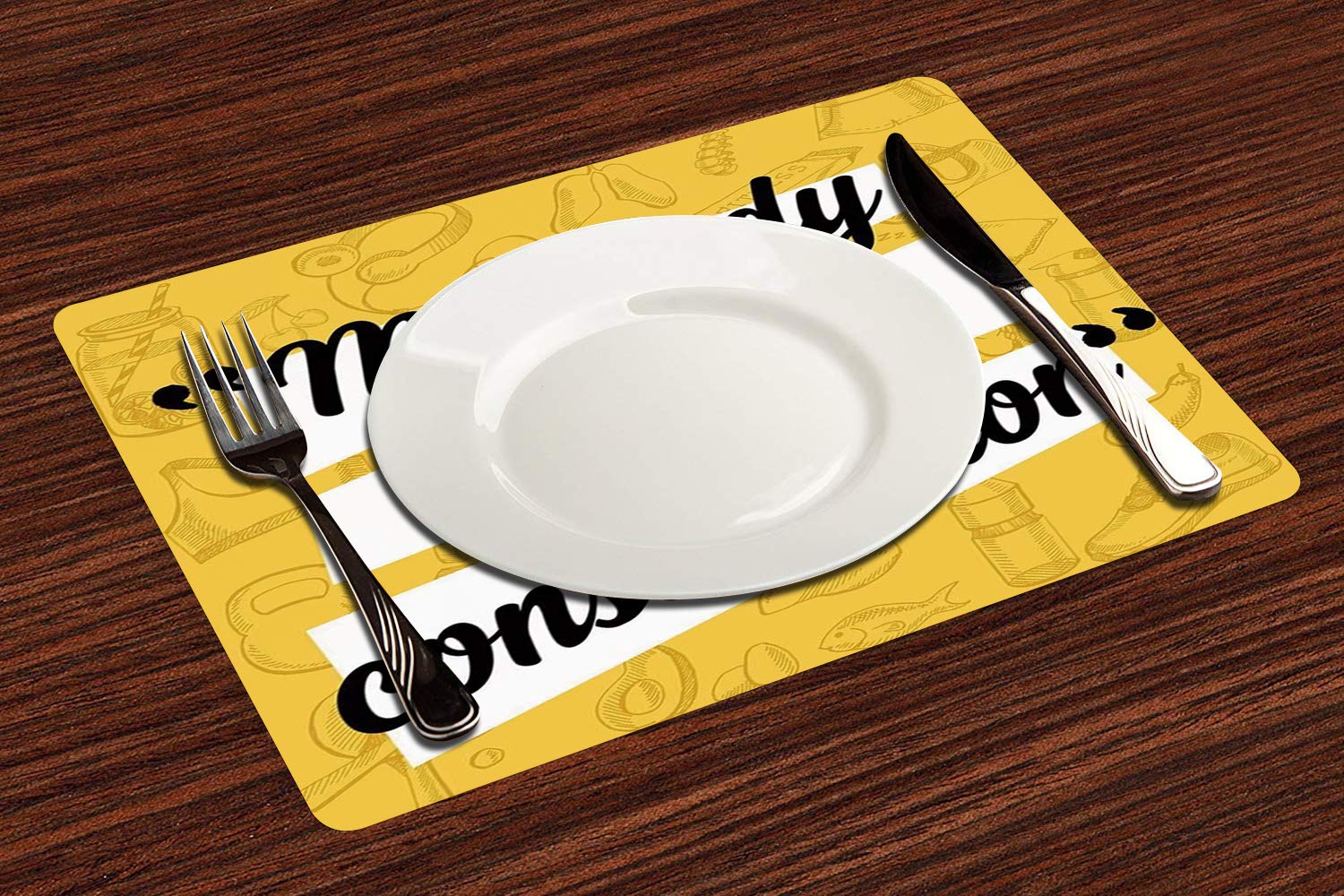 Table Mats(Set of 4),Fitness,My Body in Under Construction Hand Drawn Text Sports Healthy Living Icons,Marig,Non-slip, Heat Resistant, Washable for Kitchen Dinner Party Home Gathering Outdoor Barbecue