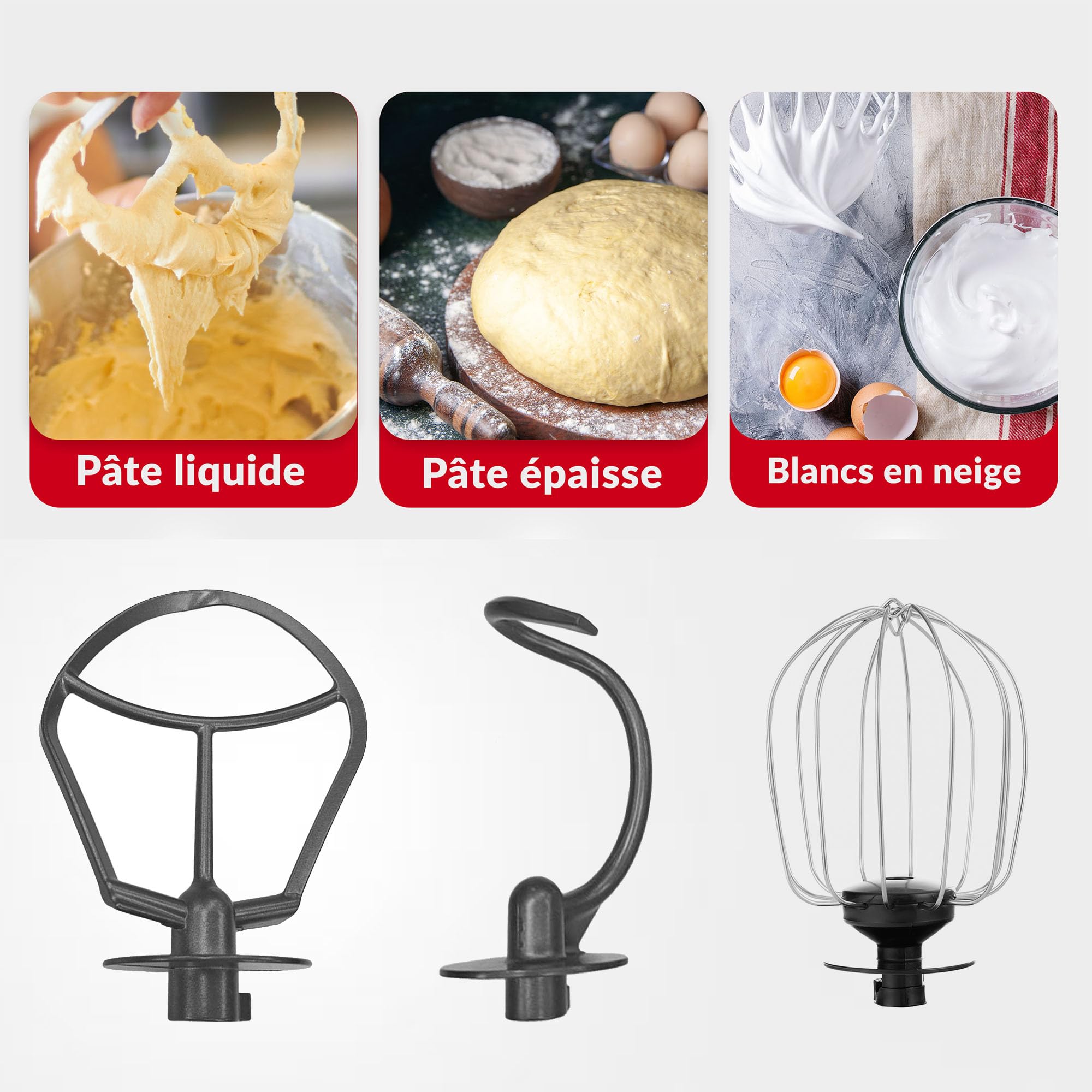 LEHMANN Robot Pâtissier avec 3 Mélangeurs - Fouet, Batteur, Crochet, 12 vitesses, Bol 5L, Anti-éclaboussures, Protection Surchauffe, Petrin pour préparer Pâtes à Gâteau, Pizza et Pain, Noir