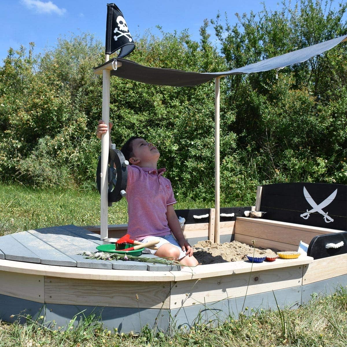 Sun Sandbox barca pirata XXL in legno – Sabbiera per bambini – Sandbox