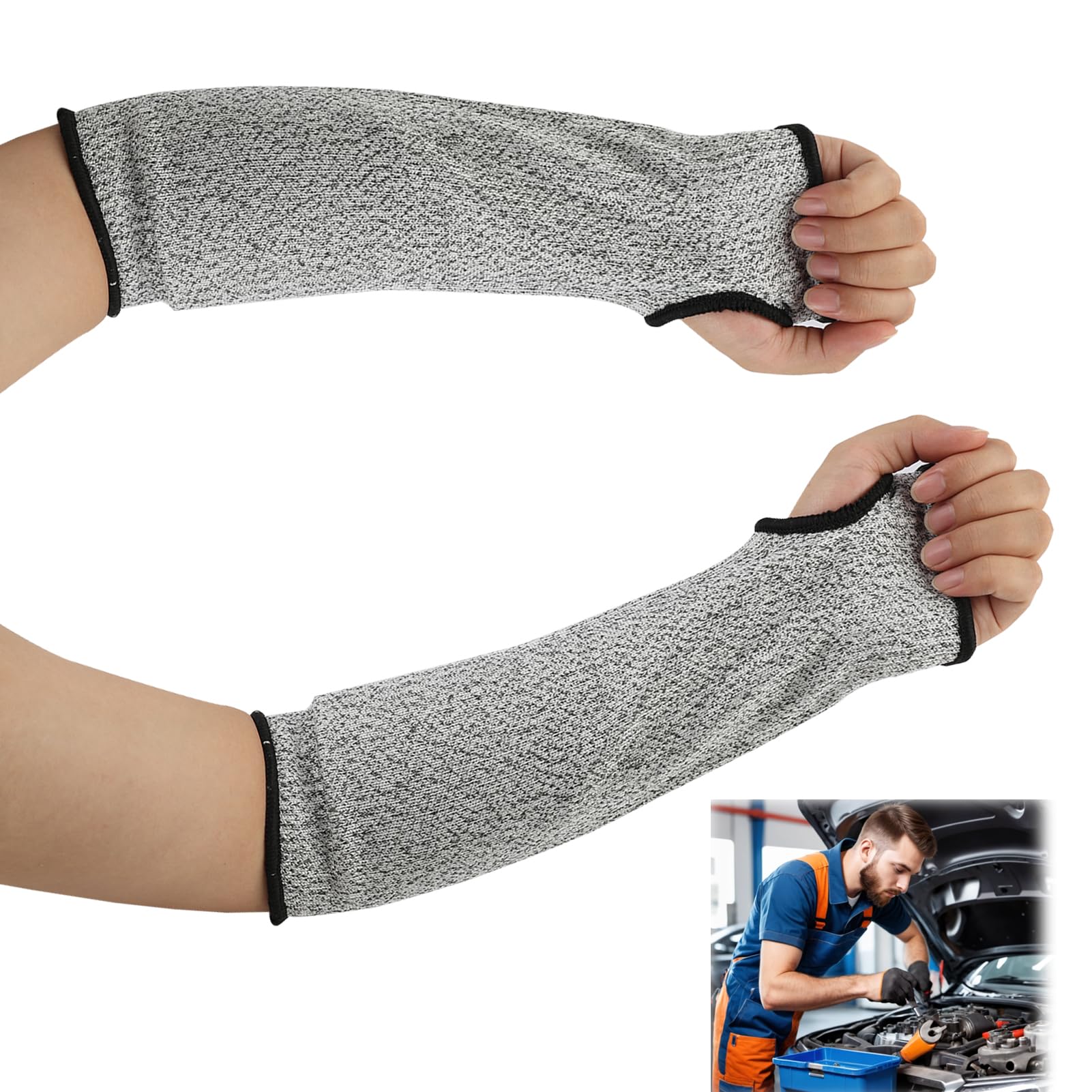 Godtkowty Unisex Silvery Cut Resistant Safety Arm Sleeves - Level 5 Protection Work Arm And Wrist Guard Sleeves For Elbow And Forearm Safety – Anti-Cut Bracers Protector (35 Cm Length)