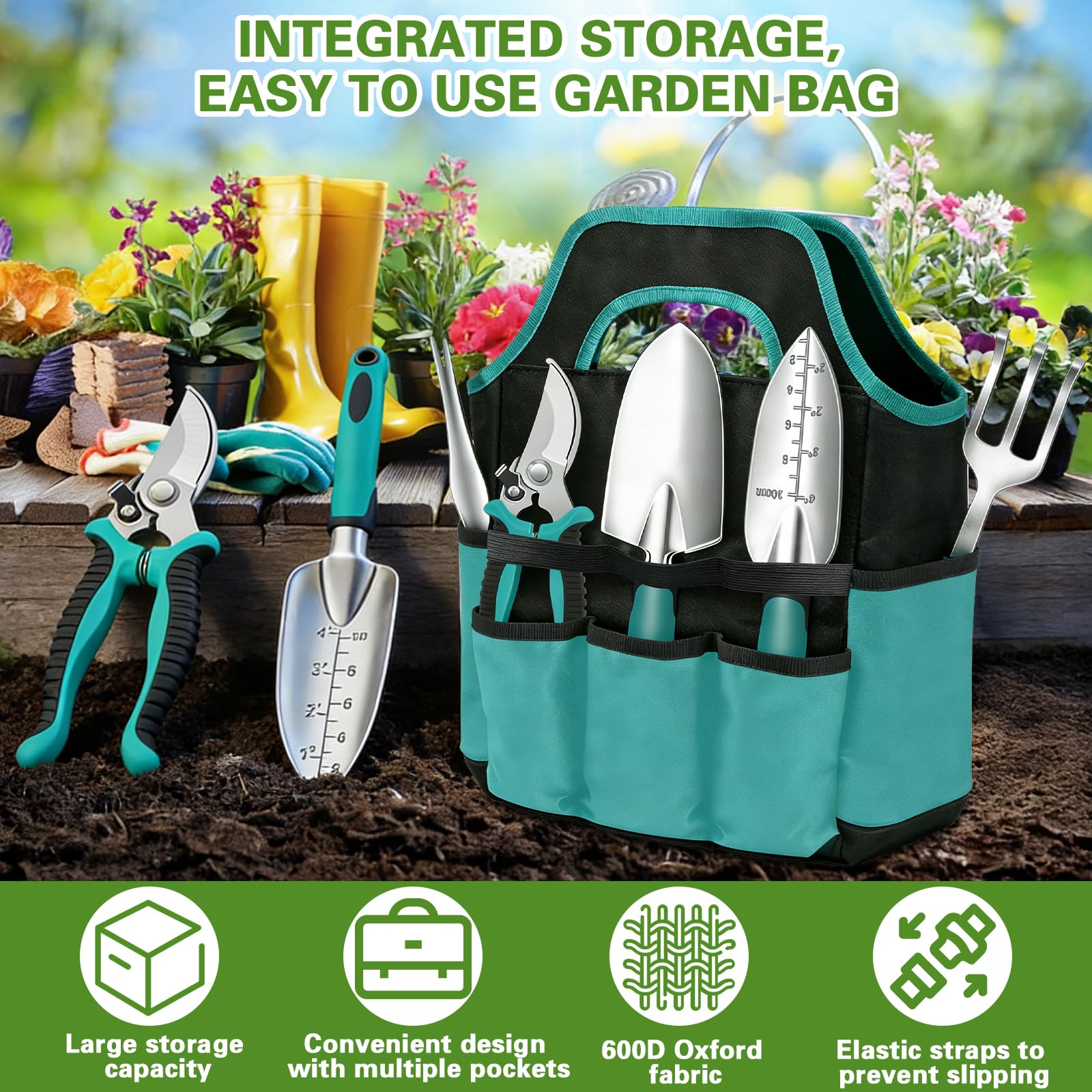 Set di Attrezzi da Giardinaggio,8 Pezzi Giardino in Acciaio Inossidabile,Attrezzi da Giardino Resistenti,Kit Giardinaggio Completo,Regali da Giardino Ideale per Donna Uomo