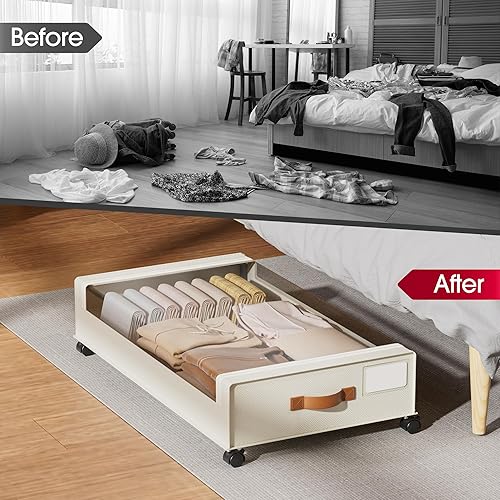 Miniatura 7 de Yecaye Almacenamiento debajo de la cama con ruedas, paquete de 2 contenedores de almacenamiento debajo de la cama, almacenamiento de zapatos debajo