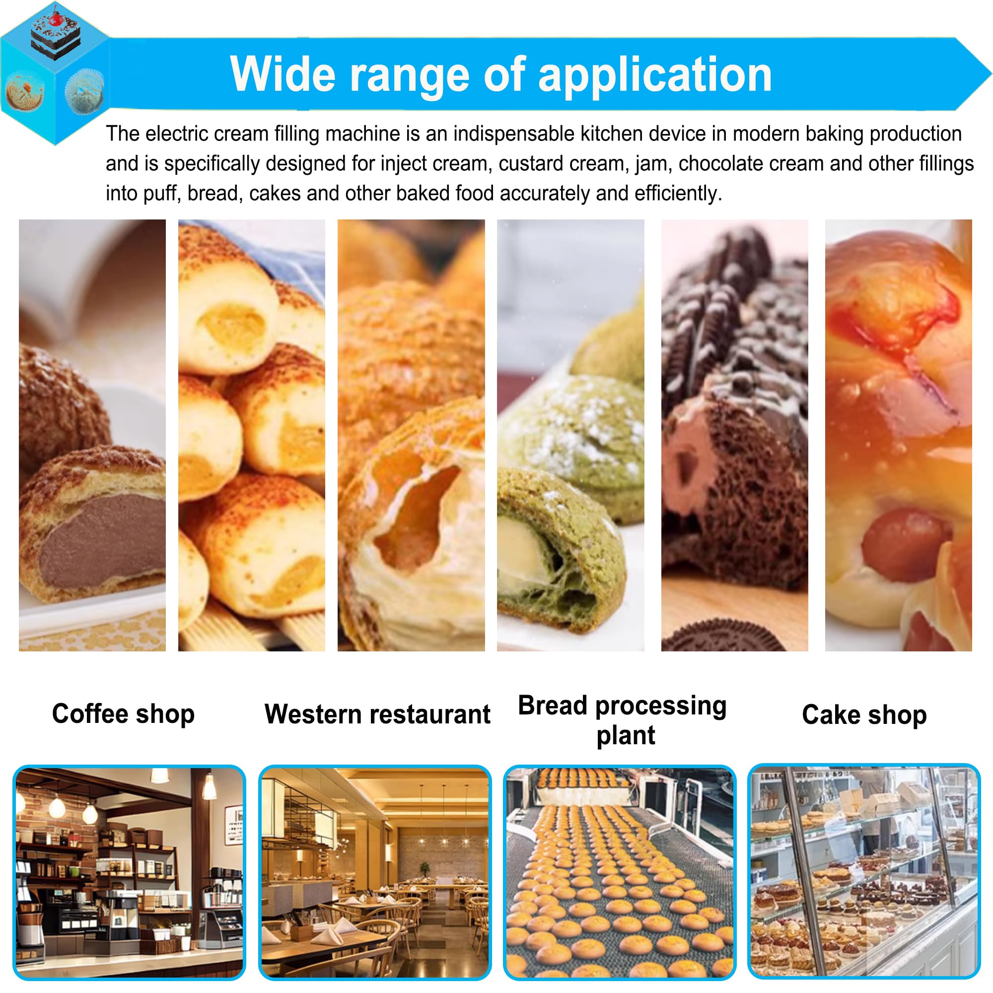 HayWHNKN 20L Electric Cream Filling Machine 110V Stainless Steel Puff Pastry Jam Filler Cake Bread Quantitative Filling Machine — view 8