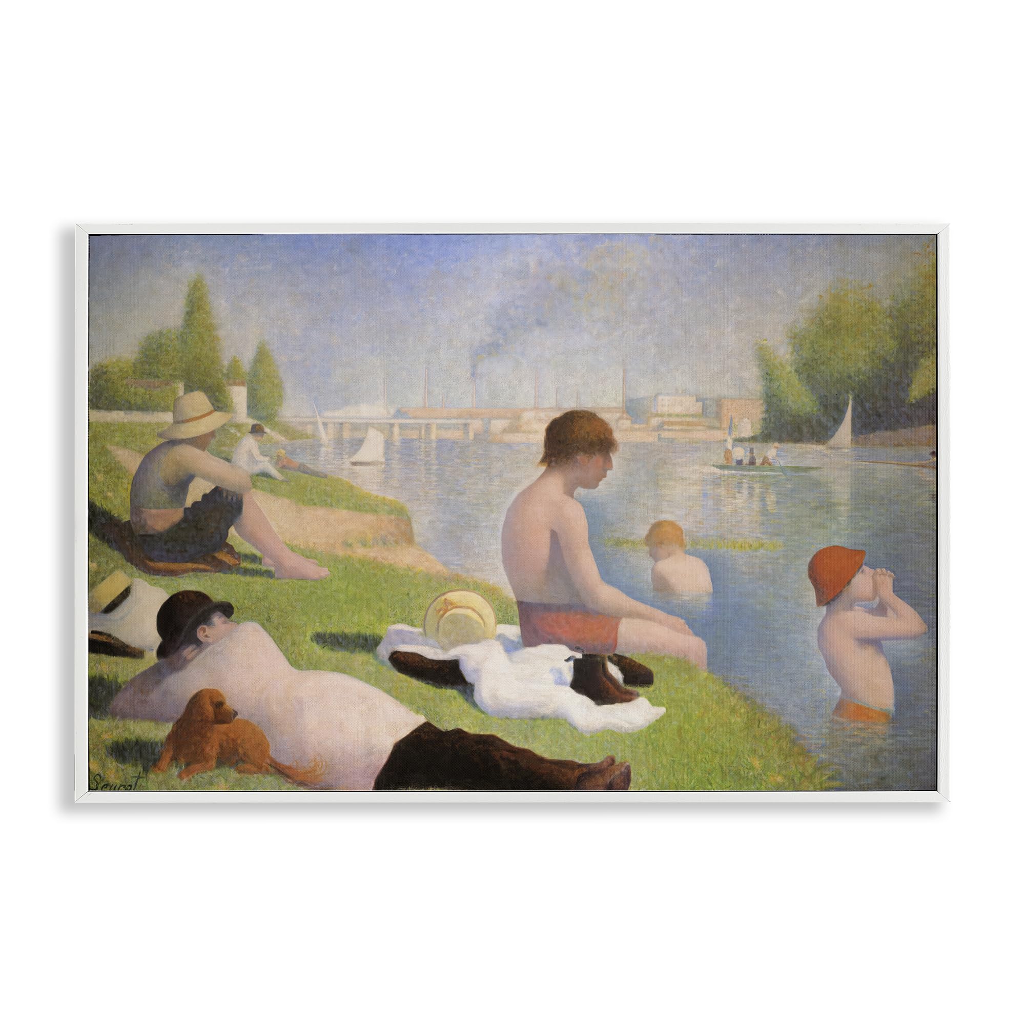 Stupell Industries 'Afternoon Bathers Georges Seurat', Framed Giclee Art, White, 18 x 12 Inches, Easy to Hang and Sturdy, Made in USA, by Georges Seurat