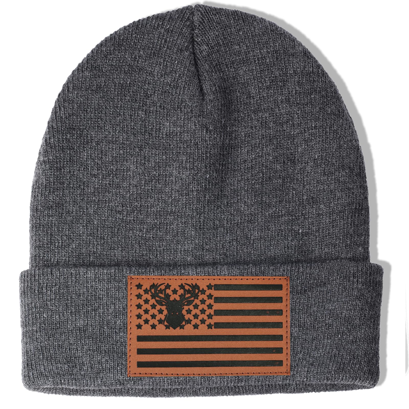 Ameican Flag Hunting Fishing Gifts Beanie Hat for Men Grandpa Dad Husband Hunters Deer Duck Retirement Gifts Gear Stuff
