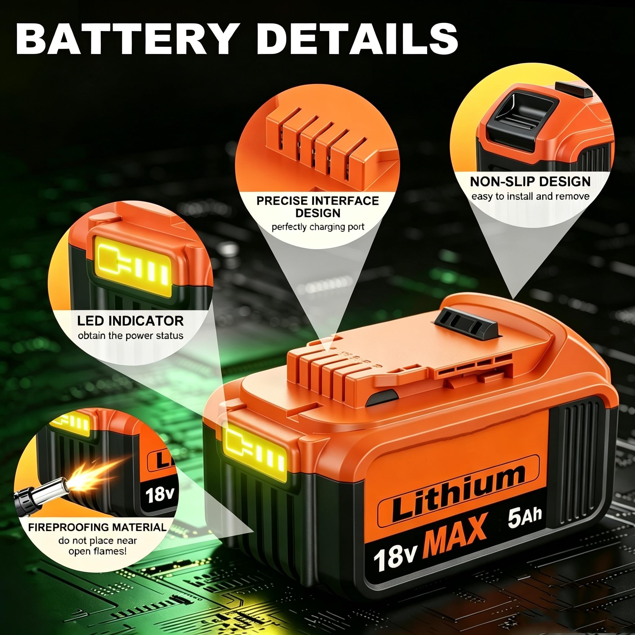 Lot de 2 batteries de rechange 5000 mAh pour batterie Dewalt 18 V + 4 A