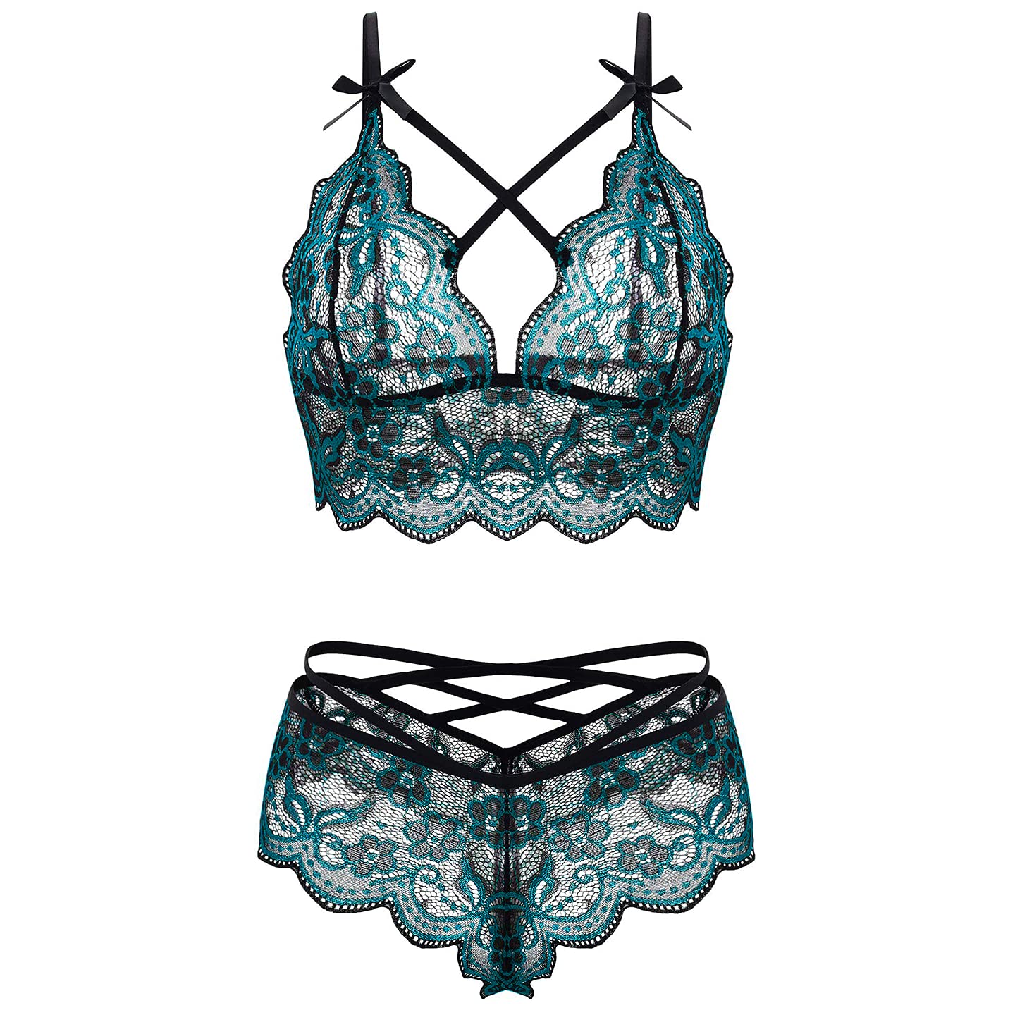 OcexteurLace Babydoll Nightwear 3 Piece G-string Bodysuit Women Sexy Transparent Underwear All Set Lingerie Bra and Knickers Set Seamless Bra and Thong Garter Belt No Stockings