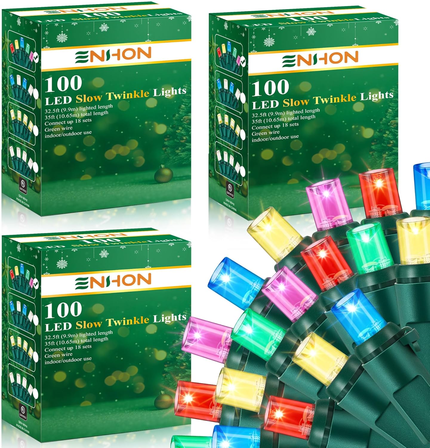 Enhon multicolor slow twinkle Christmas lights 100 lights 35 ft
