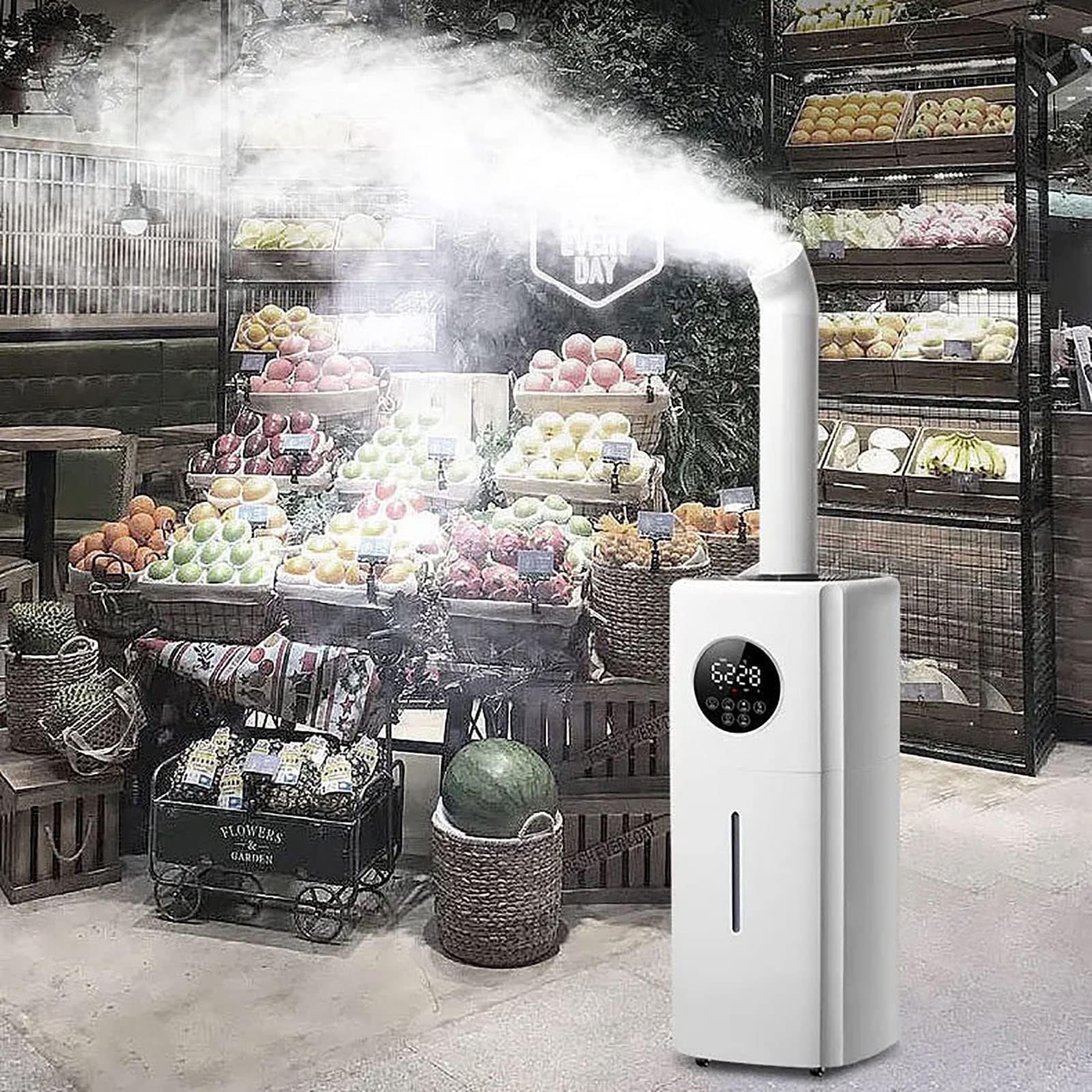 Komercyjny nawilżacz powietrza 21 l, przemysłowy duży nawilżacz powietrza z 3 trybami natrysku i dyszą obrotową 360° do supermarketów, dużych pomieszczeń, roślin, szklarni