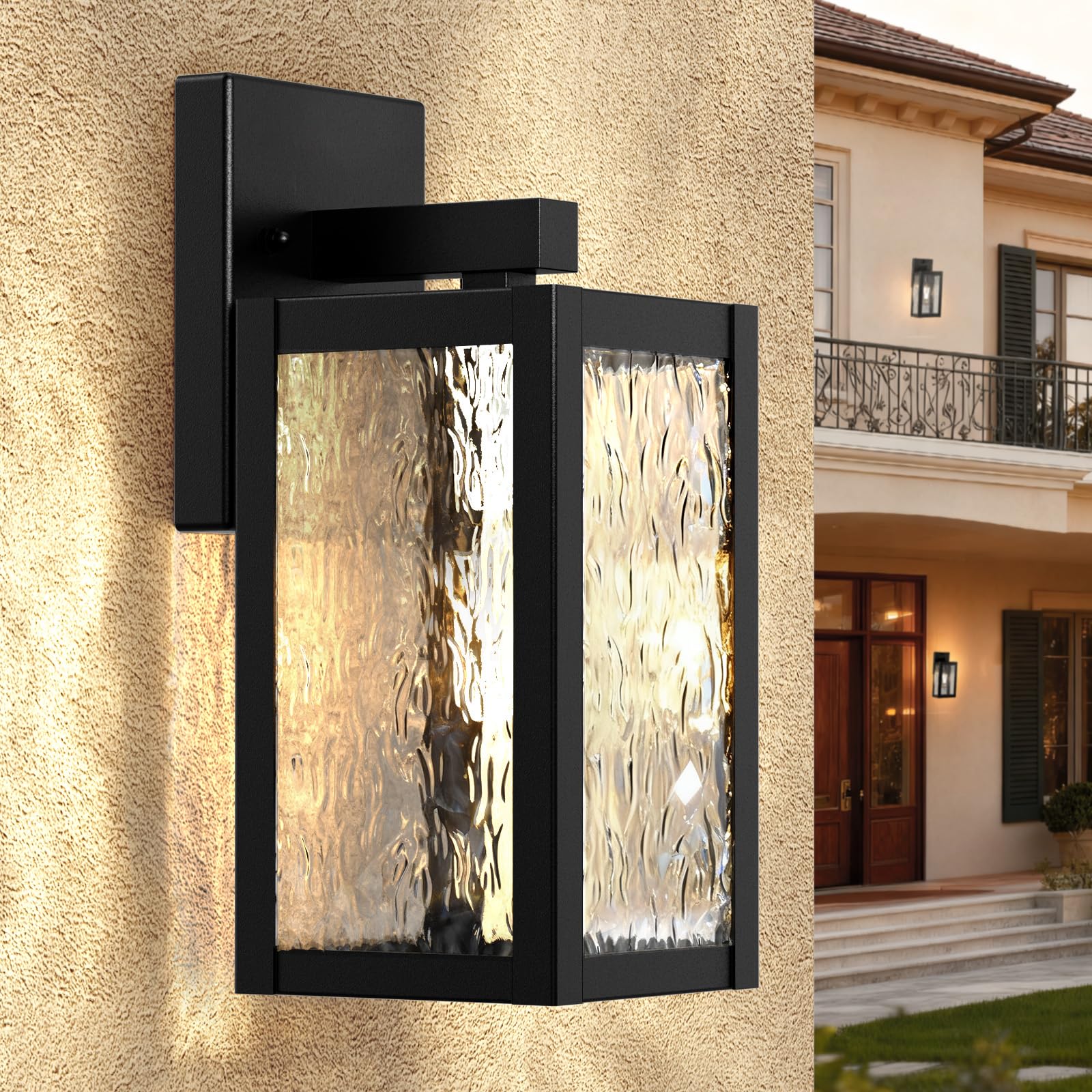 Wondlumi Aussenlampe Wand E27 Wandleuchte IP44 Glas Außenlampe Schwarz Vintage 230V für Haus, Garage, Balkon (Ohne Leuchtmittel), 1 Stück