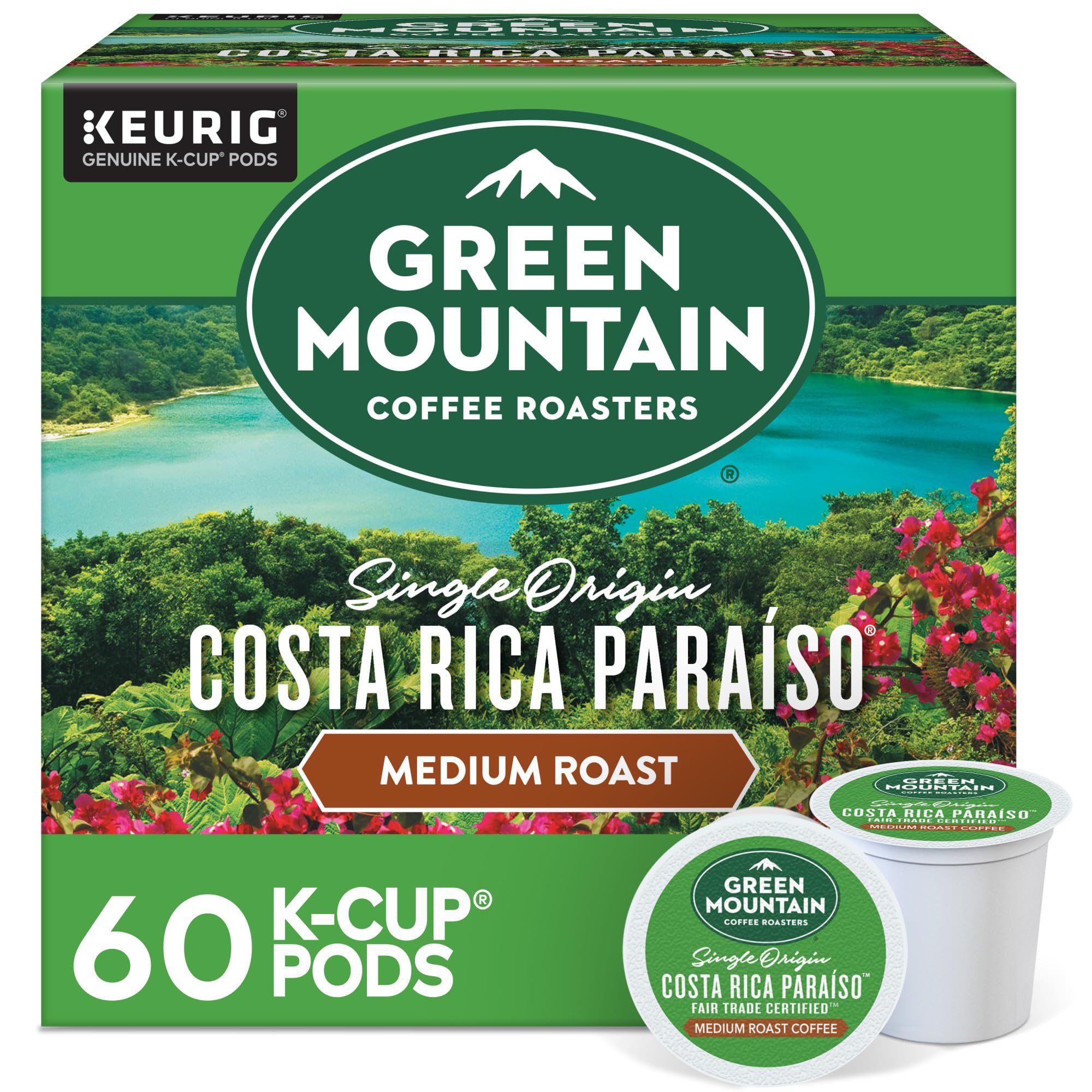 Green Mountain Coffee Roasters Costa Rica Paraiso, Keurig Single Serve K-Cup Pods, Medium Roast Coffee, 60 Count, (6 Packs of 10)