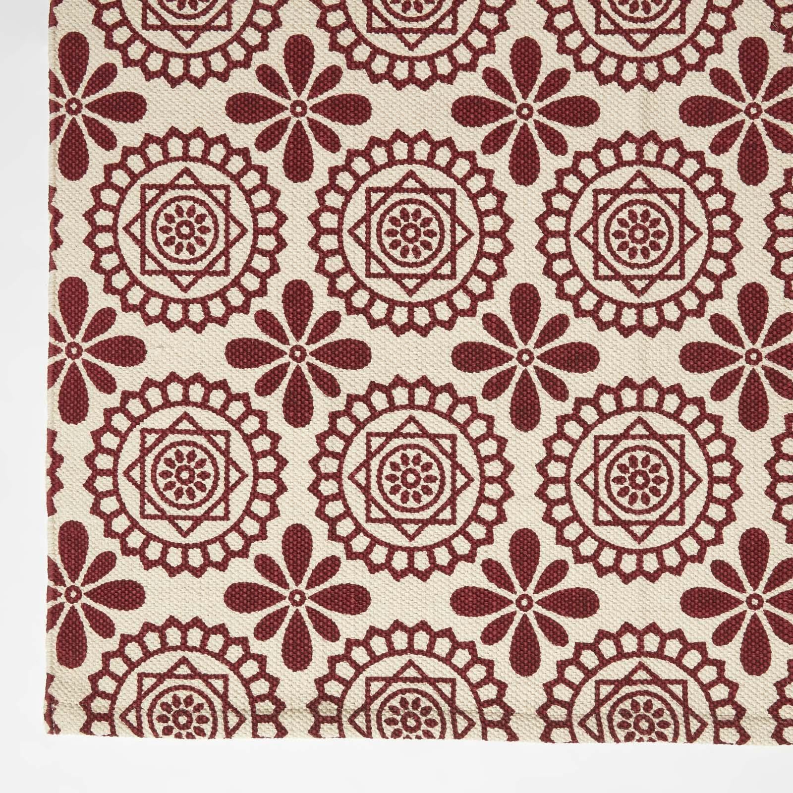 Homescapes Cassia Baumwollteppich waschbar 120x170 cm rot-weiß Gemustert, Teppich Bedruckt, Webteppich mit Kachelmuster