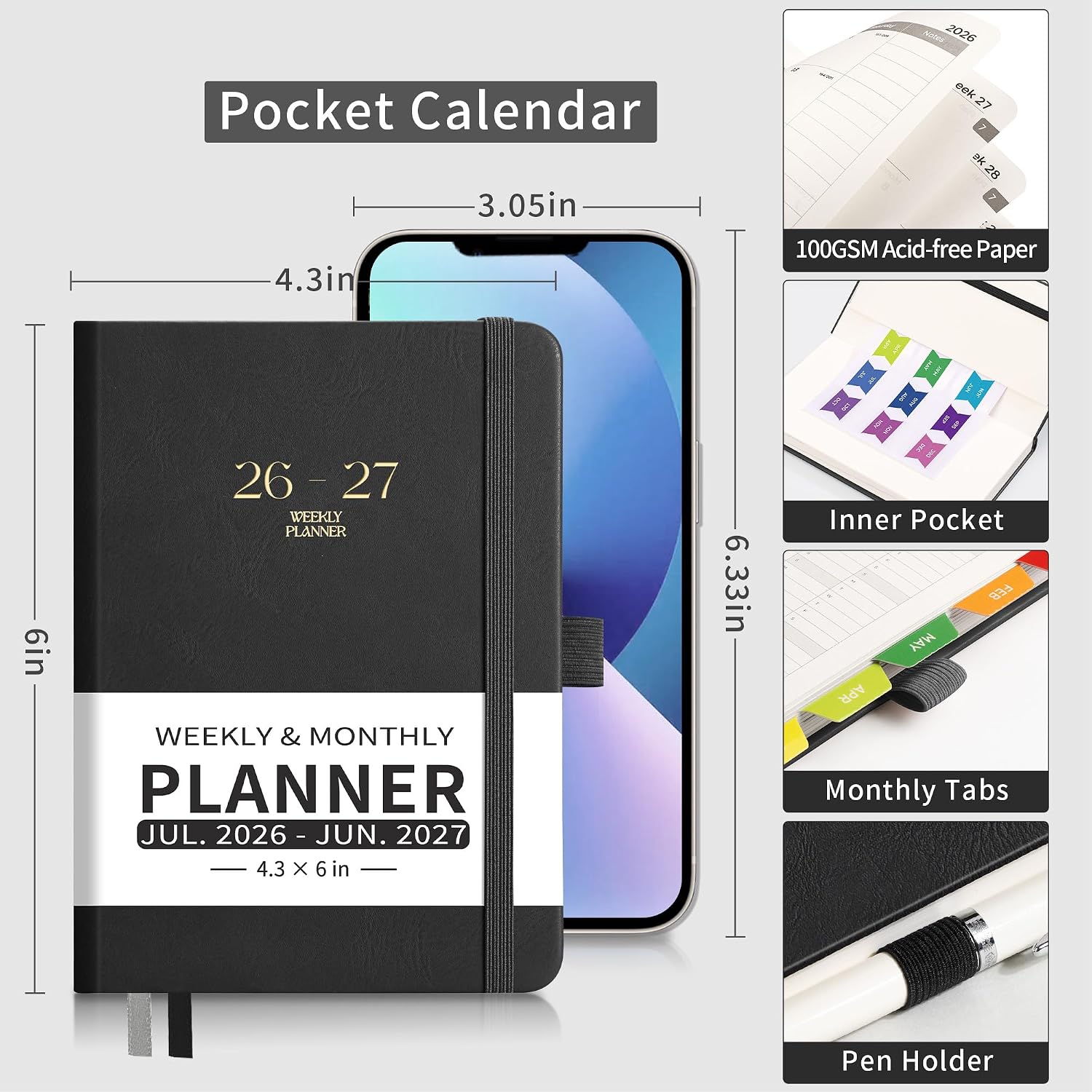 EMSHOI Pocket Calendar 2026-2027, A6 (4.3" x 6"), Small Academic Planner image 4
