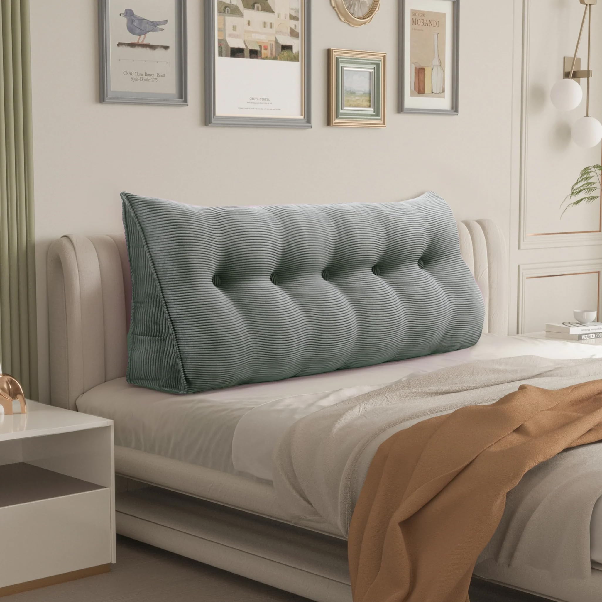 Lesekissen aus Cord für Bett und Sofa, Ergonomisches Rückenkissen, Stützkissen mit Rückenstütze, Grau 140 x 50 x 25 cm