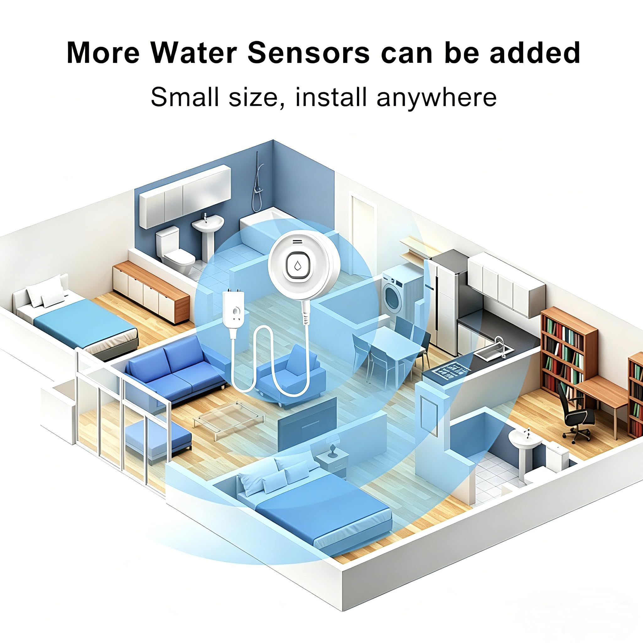 Smart WiFi Wassermelder mit 100dB Alarm & App-Push, Wasserleck-Sensor für Küche, Bad & Waschmaschine,4 Stück