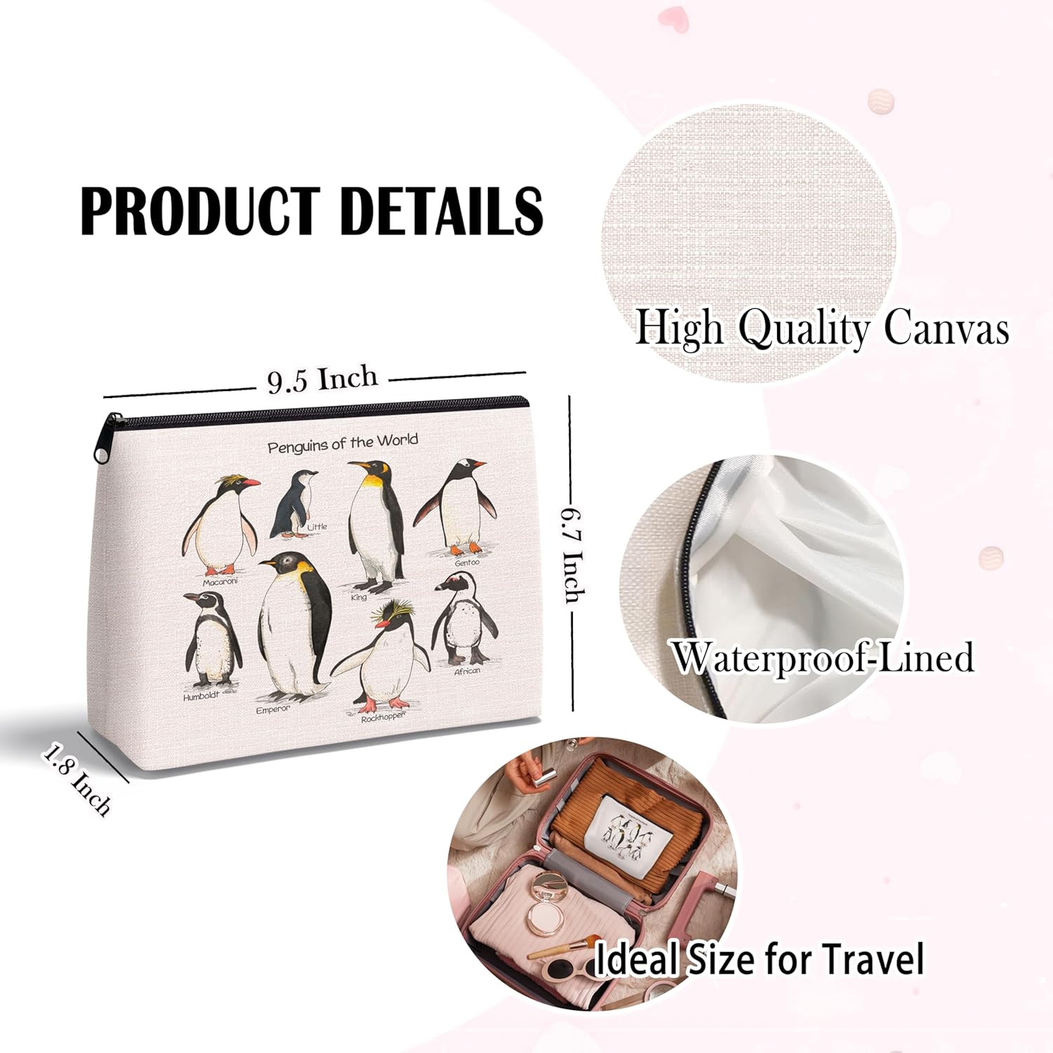 Penguin Gifts for Women — Penguins of the World Penguin Makeup Bag Cosmetic Bag Makeup Zipper Pouch - Image 5
