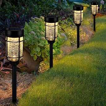 SUNNYPARK Solar Garden Lights Outdoor, 8 PK Dual Mode Color Changing & Warm White Crackle Glass Waterproof Pathway Lights for Outside, Yard, Walkway, Driveway, Lawn - Warm White