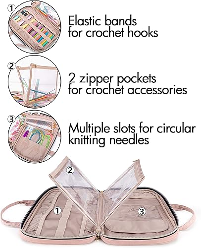 Miniatura 3 de Yarwo Estuche para agujas de tejer (hasta 10.6 pulgadas), organizador de ganchos de ganchillo con doble asa para agujas de tejer circulares y