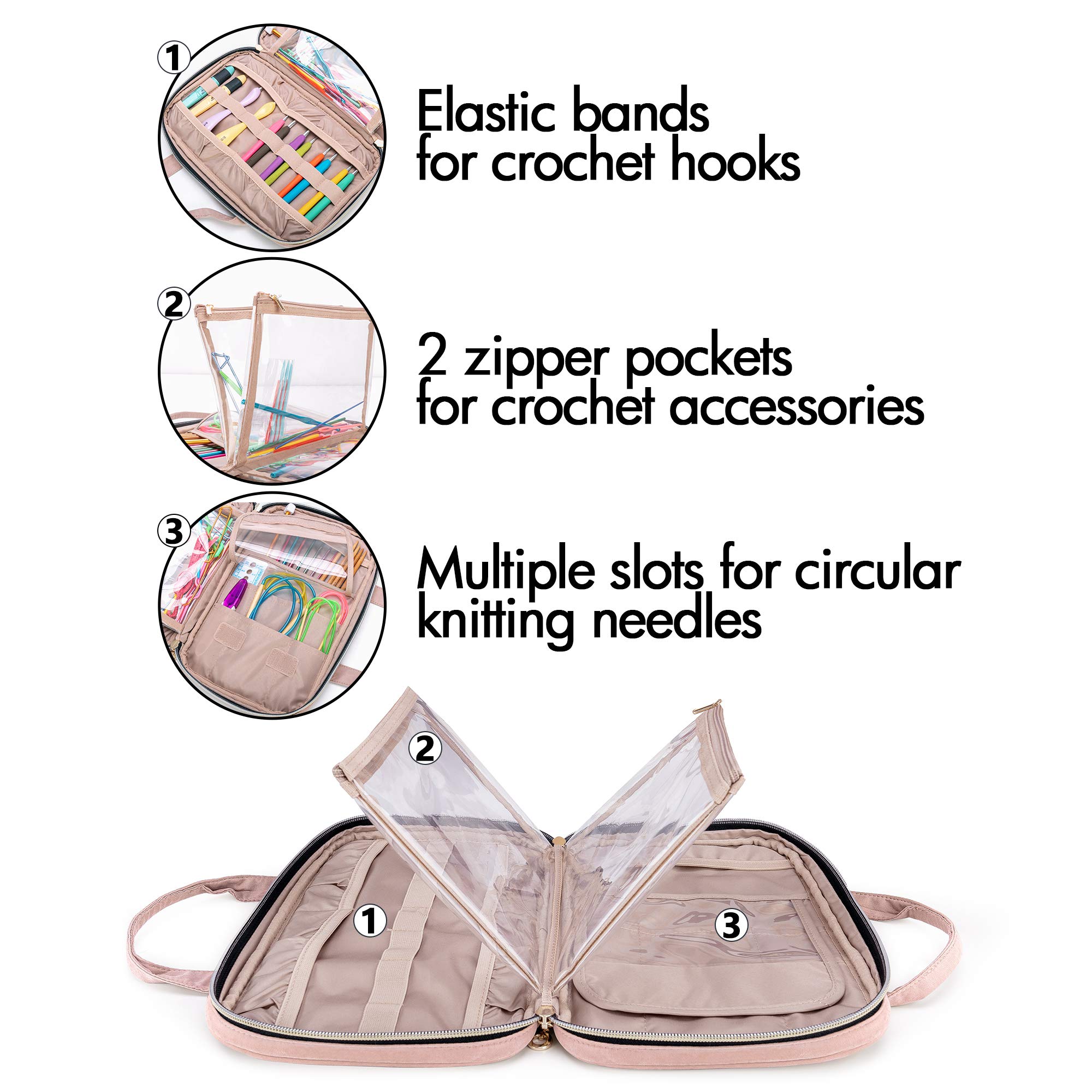 Borsa Per Lavoro A Maglia Yarwo - Organizzatore Ferri E Accessori, Beige Rosa, Doppia Maniglia - Foto 2