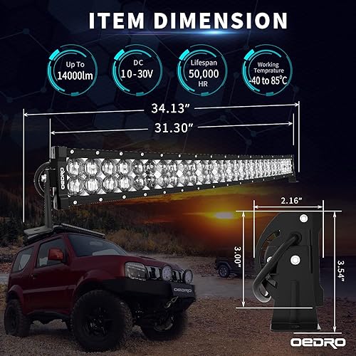 Miniatura 2 de OEDRO LED Light Bar Curved 22" (24" with Mounting Bracket) 400W Spot Flood Combo Led Work Light with Wiring Harness, IP68 Off Road Driving Lamp Fit