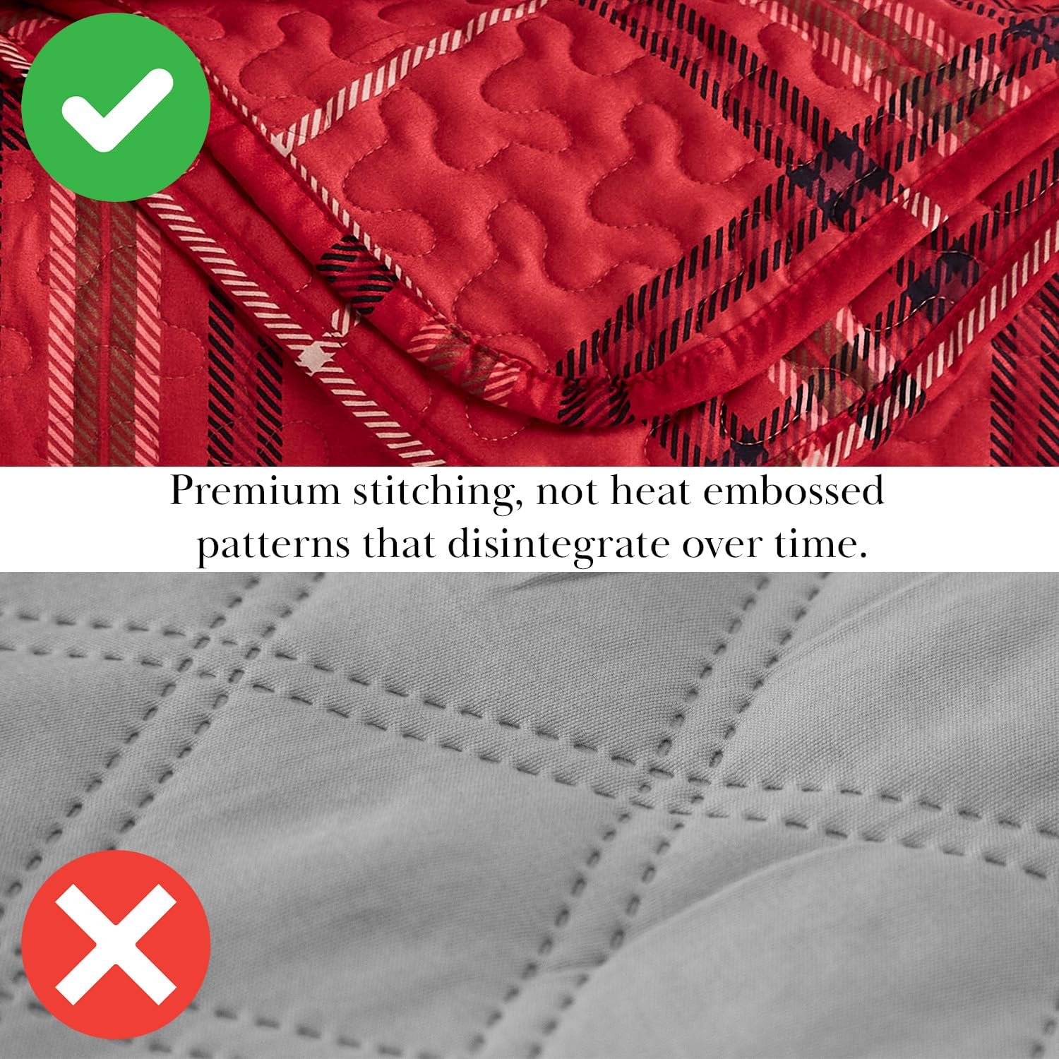 Southshore Fine Living, Inc. Oversized King Quilt Bedding Set, 3-Piece Bed Set, Cal/King Size Plaid Quilt with 2 Quilted Pillow Shams, Microfiber Bedspread, Lightweight Quilted Coverlet, Red Plaid - Image 6
