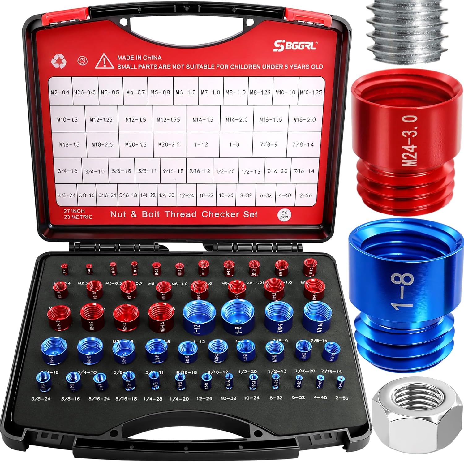 50 Pcs Standard and Metric Nut Bolt Thread Checker Kit,Inch Size Gauges Finder Tool,Detachable Screw Identifier Thread Especially for Tread Fasteners Measuring