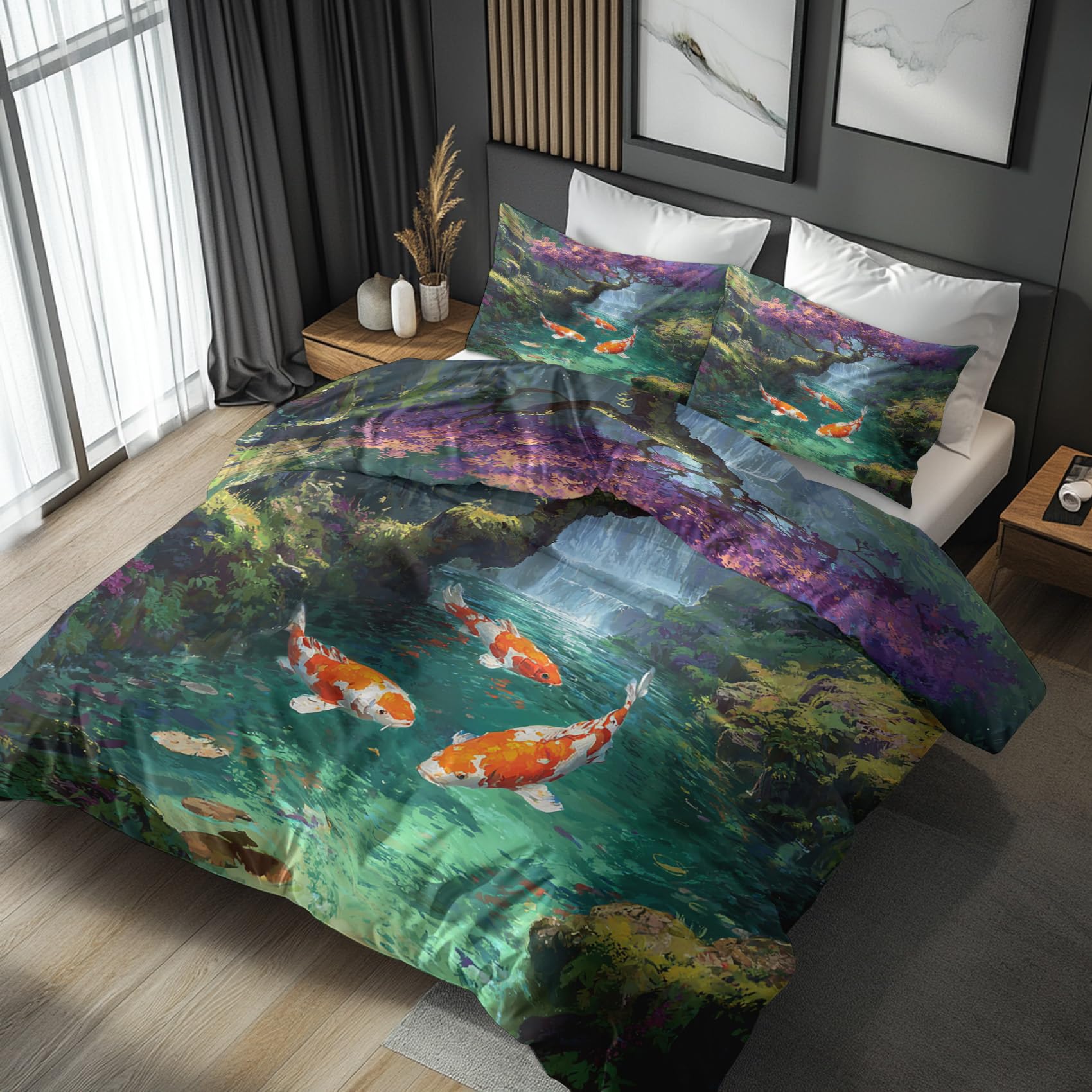 Housse de couette poisson japonais pour un lit style asiatique zen 220x240