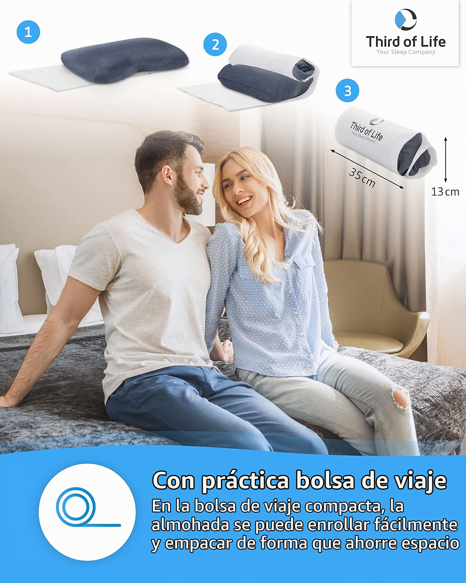 Almohada cervical NuMOON QuickDry de espuma viscoelástica, funda climática de secado rápido, almohada para dormir de lado y boca arriba, almohada ergonómica con hueco para la cabeza, 55 x 40 x 12 cm