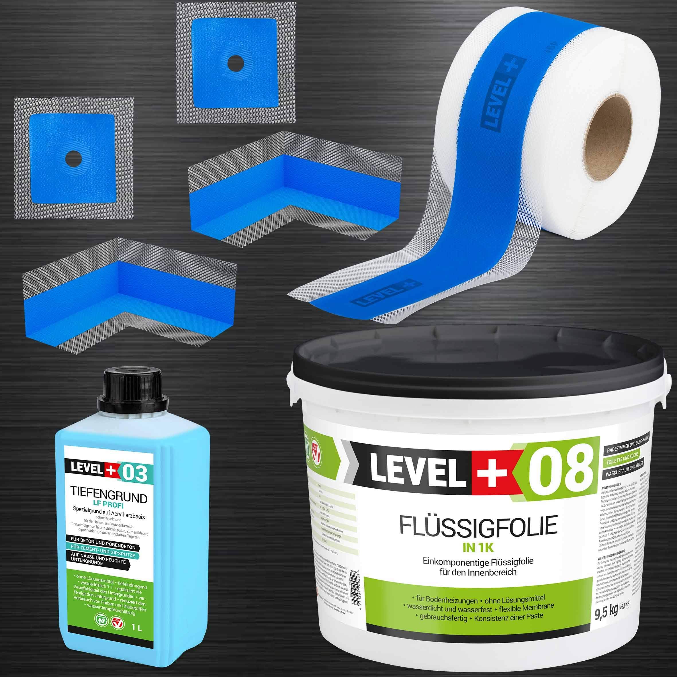 Dichtband Dusche Selbstklebend Isolbau Dicht-Set - Inkl. 1x Flüssigfolie (7 Kg), 1x Tiefengrund PRO (1 Dichtungsband Wasser