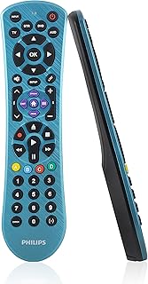 PHILIPS Universal Remote Control for Samsung, Vizio, LG, Sony, Sharp, Roku, Apple TV, RCA, Panasonic, Smart TVs, Streaming Players, Blu-ray, DVD, Simple Setup, 4 Device, Electric Blue, SRP4229B/27