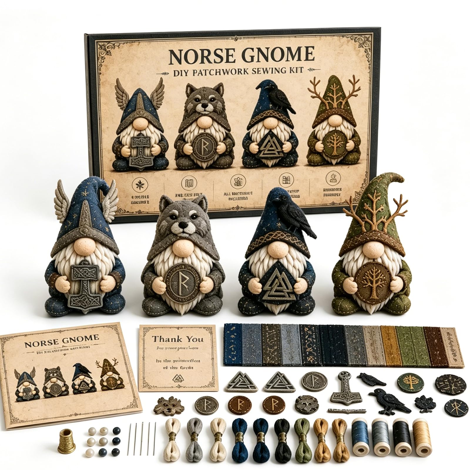Cozy Gnome DIY Patchwork Kit, Gnome Sewing Kit for Adults, DIY Fabric 3D Gnome Craft Kit, Hand Patchwork Craft Kit with Pre Cut Fabric, Thread, Needles, Gift Craft Lovers and Home Decor (#F)