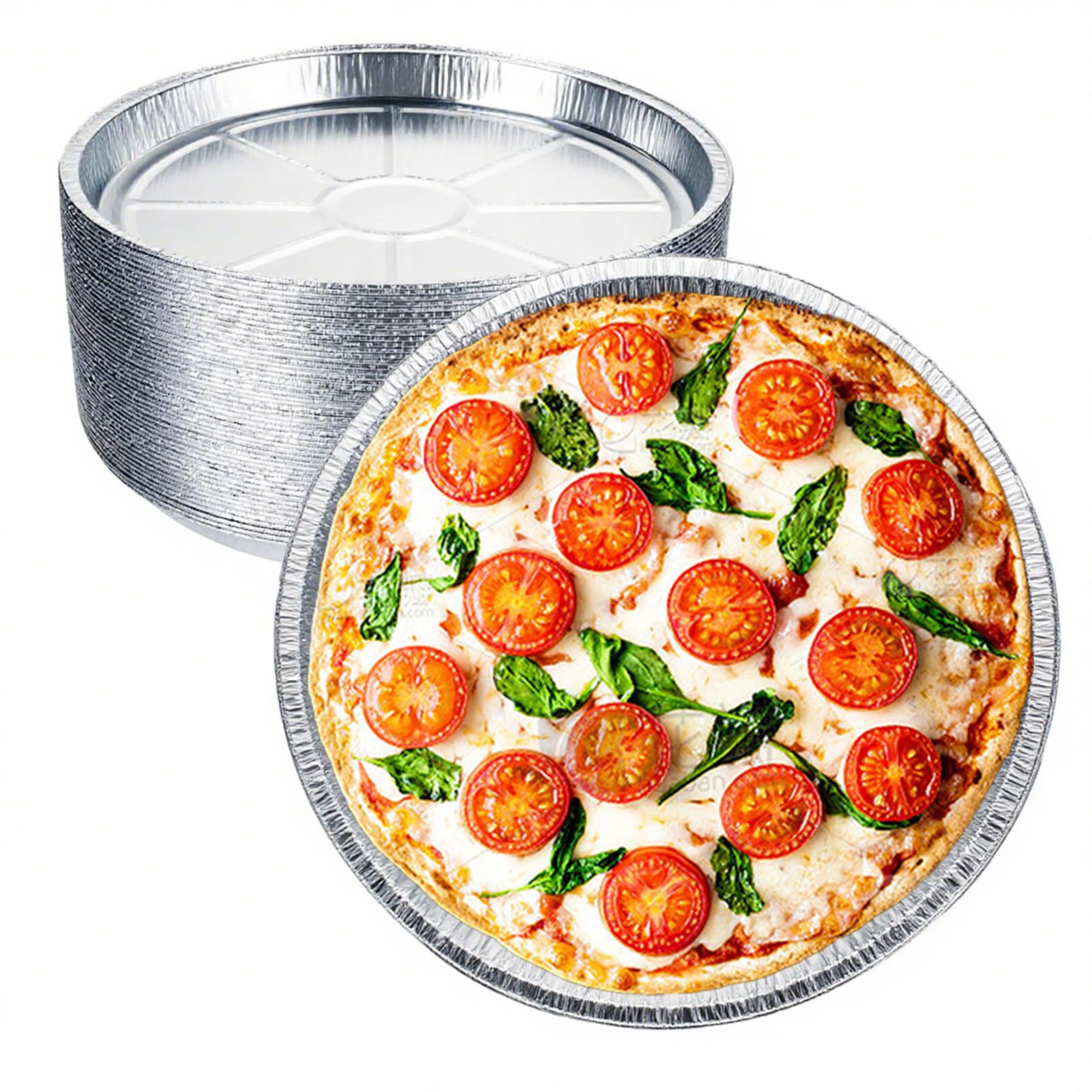 Paquete de 50 moldes desechables redondos de aluminio para pizzas, moldes de pizza desechables de 11 pulgadas, molde de focaccia de papel de aluminio, para galletas de chocolate, bandeja para servir