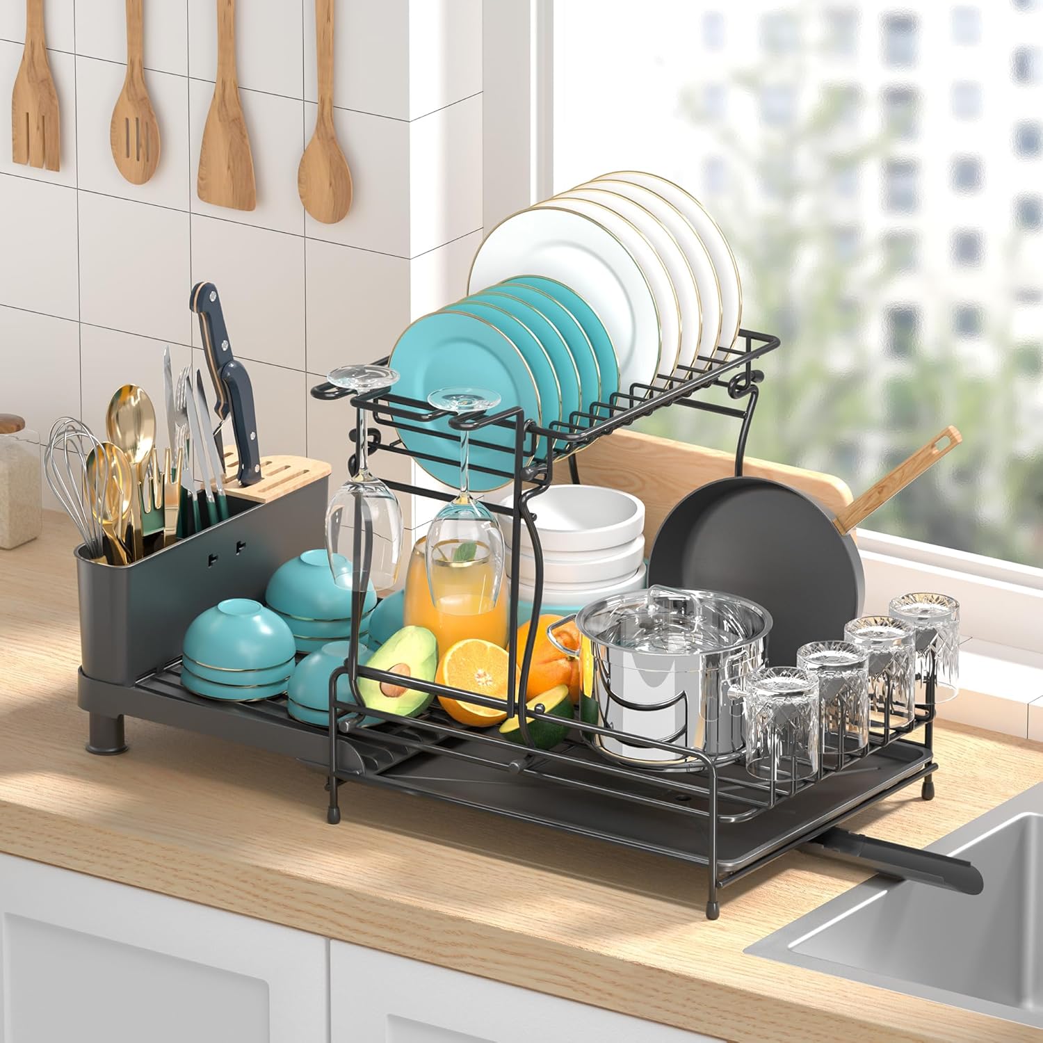 ACMETOP Dish Drying Rack, Expandable 2 Tier Extra Large