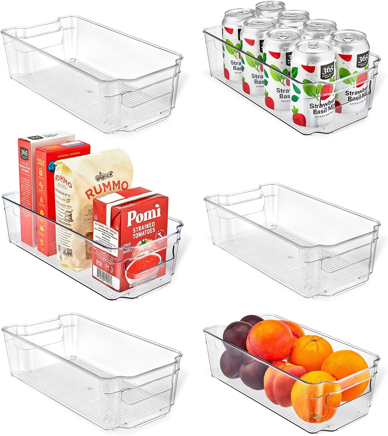 Lifemaster Stackable Refrigerator Bins - Set Of 6 Large Capacity Organizers With
