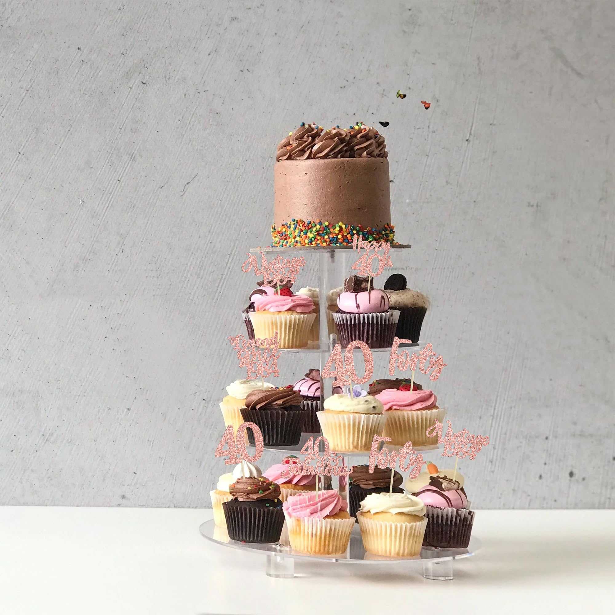 Cupcake-Topper Zum 40. Geburtstag – 36 Stück In Roségold Mit Vintage-Design | Inkl. 'Happy 40th' Aufdruck