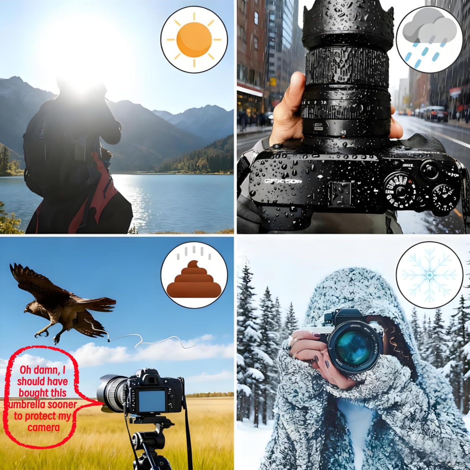 Ombrello per fotocamera SLR da 50 cm, ombrello regolabile per fotografia di pioggia e sole, per esterni (nero)
