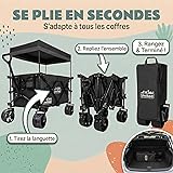 all Kids United Foldable Handcart Transport Wagon with 90L Capacity, 150kg Load, XXL Gel Tyres with Brakes, Adjustable Handle, Sun Canopy, Black, 90cm - 3