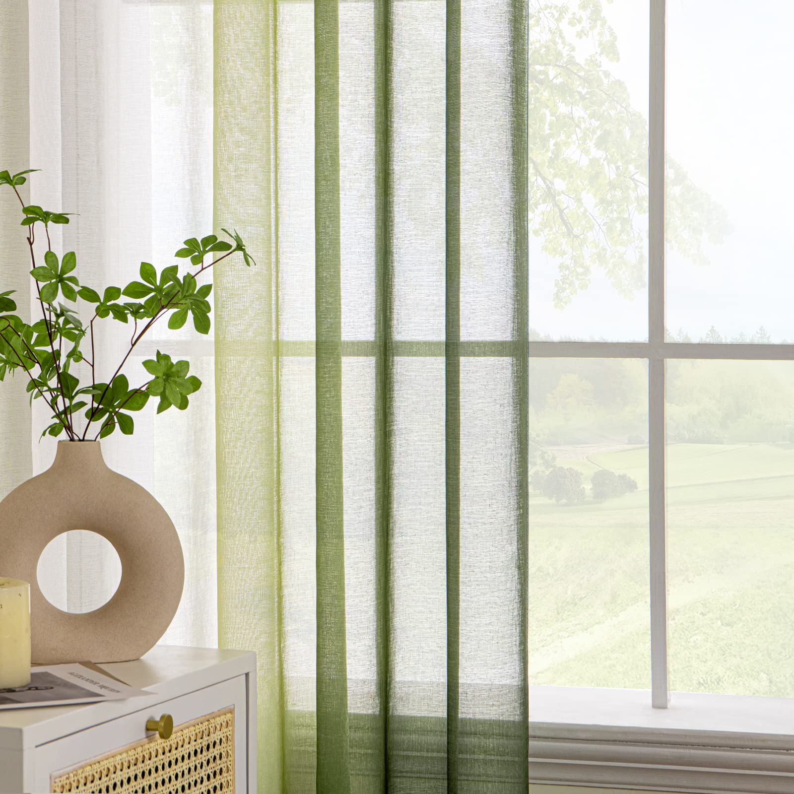 PONY DANCE Korte gordijnen, transparant, set van 2, H 120 x B 140 cm, vitrage met inslagringen, voile gordijnen voor keuken/badkamer, raamgordijnen
