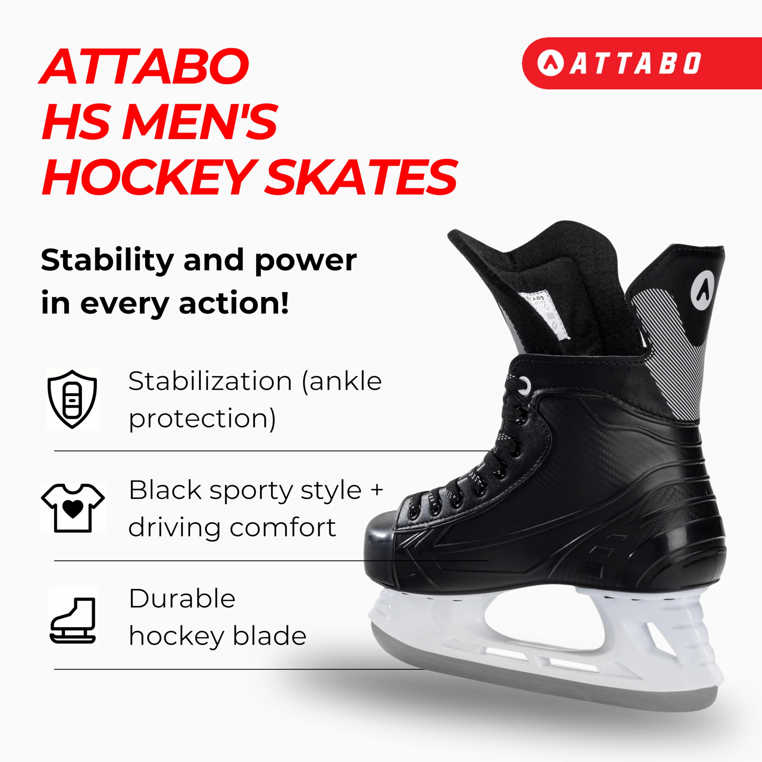 Patins de Hockey sur Glace Homme Taille 39 EU Lame Acier Inoxydable Noir