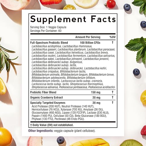 Miniatura 2 de Doctor's Recipes Probióticos para mujeres, 100 mil millones de UFC, 32 cepas, con fibra prebiótica, enzimas y arándano, digestivo e inmune urinario