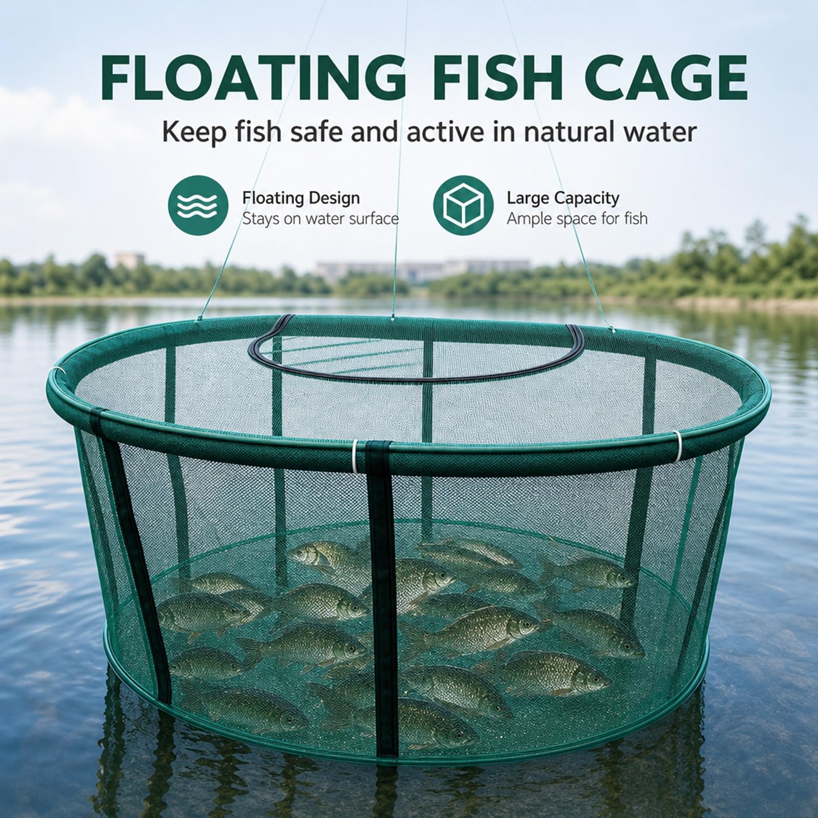 Jaulas de Red para acuicultura en estanques, Gran Resistencia | Flotantes y plegables, malla de 3 mm de grosor, ideales para la cría en estanques y la pesca deportiva